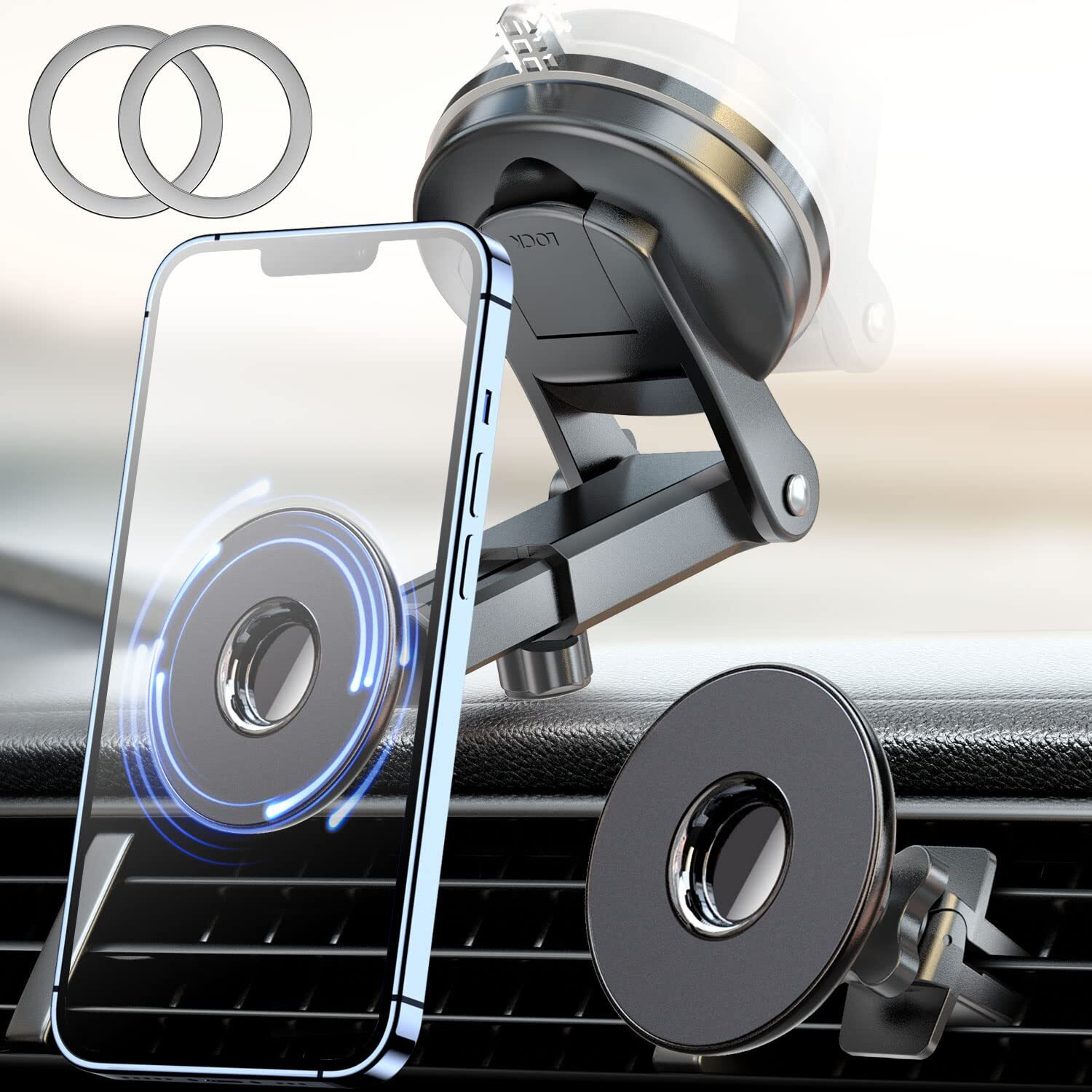 Esamcore Retractable Magnetic Car Mount For Iphone 15/14/13 Pro Max And Magsafe Case, Black