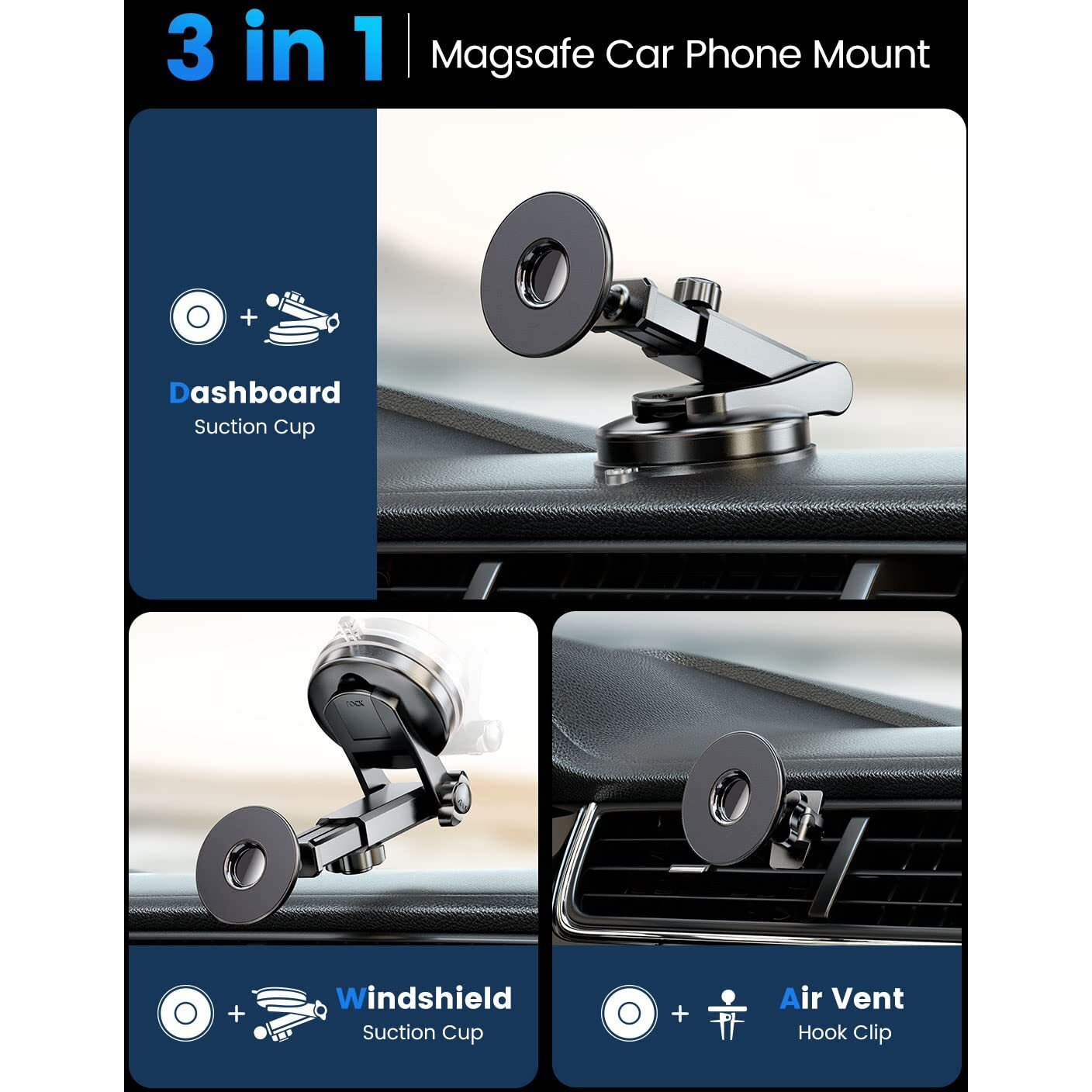 Esamcore Retractable Magnetic Car Mount For Iphone 15/14/13 Pro Max And Magsafe Case, Black