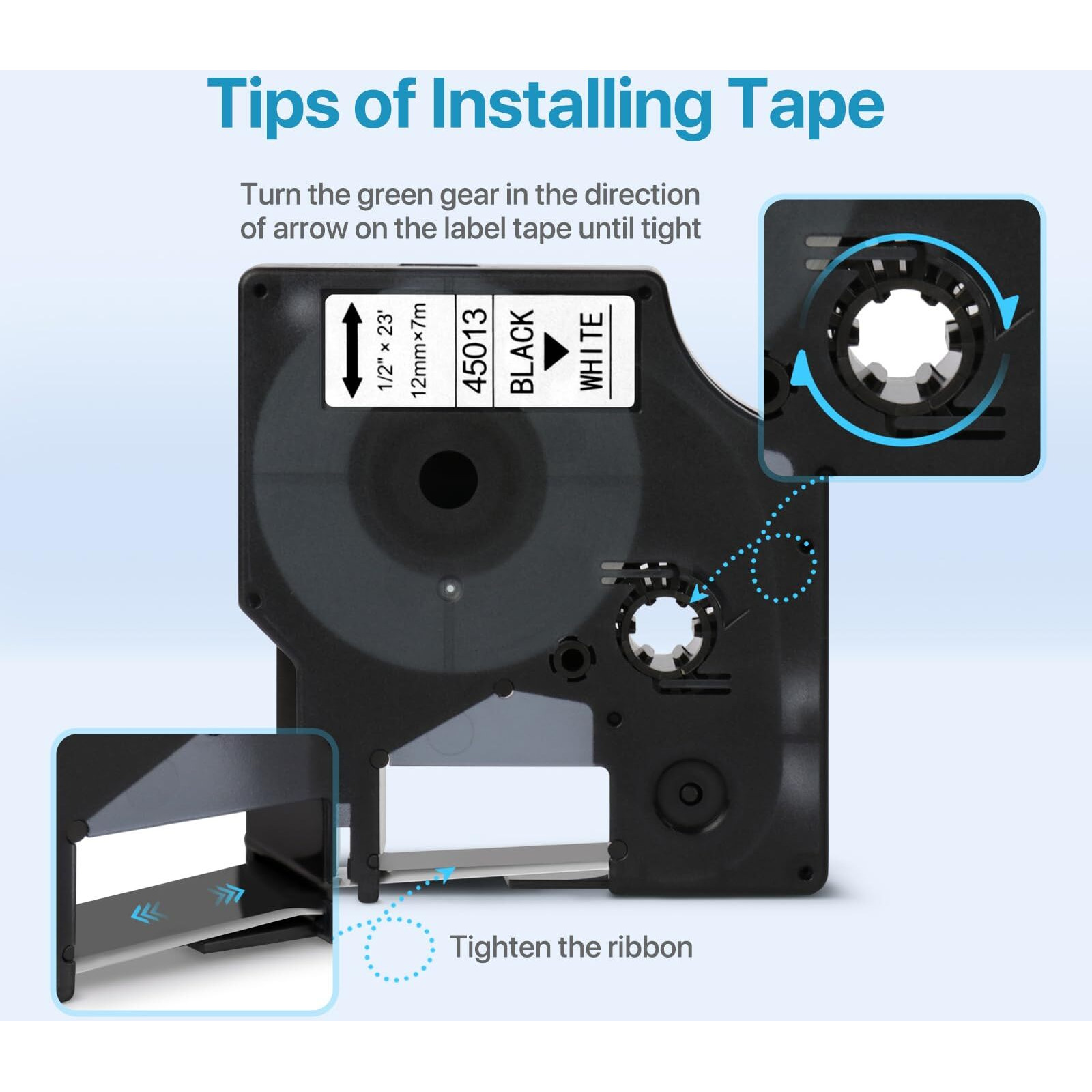 Label Maker Tape For Dymo D1 Labels Tape 45013 S0720530 Refill, Compatible Label Tape Replacement, Black On White, 1/2 Inch X 23 For Dymo Labelmanager 160 210D 280 360D, 5-Pack
