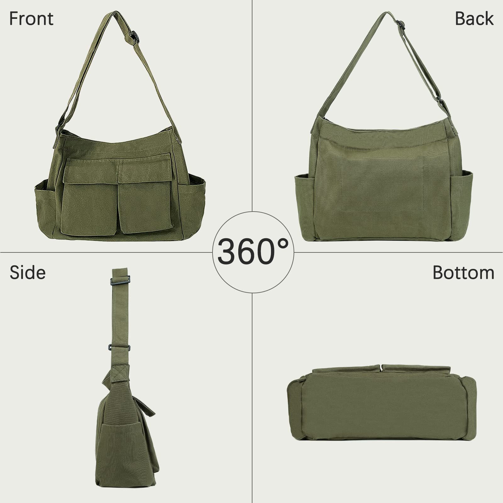 Canvas Shoulder Bag Large Hobo Crossbody Bag With Multiple Pockets Canvas Messenger Tote Bag For Women And Men