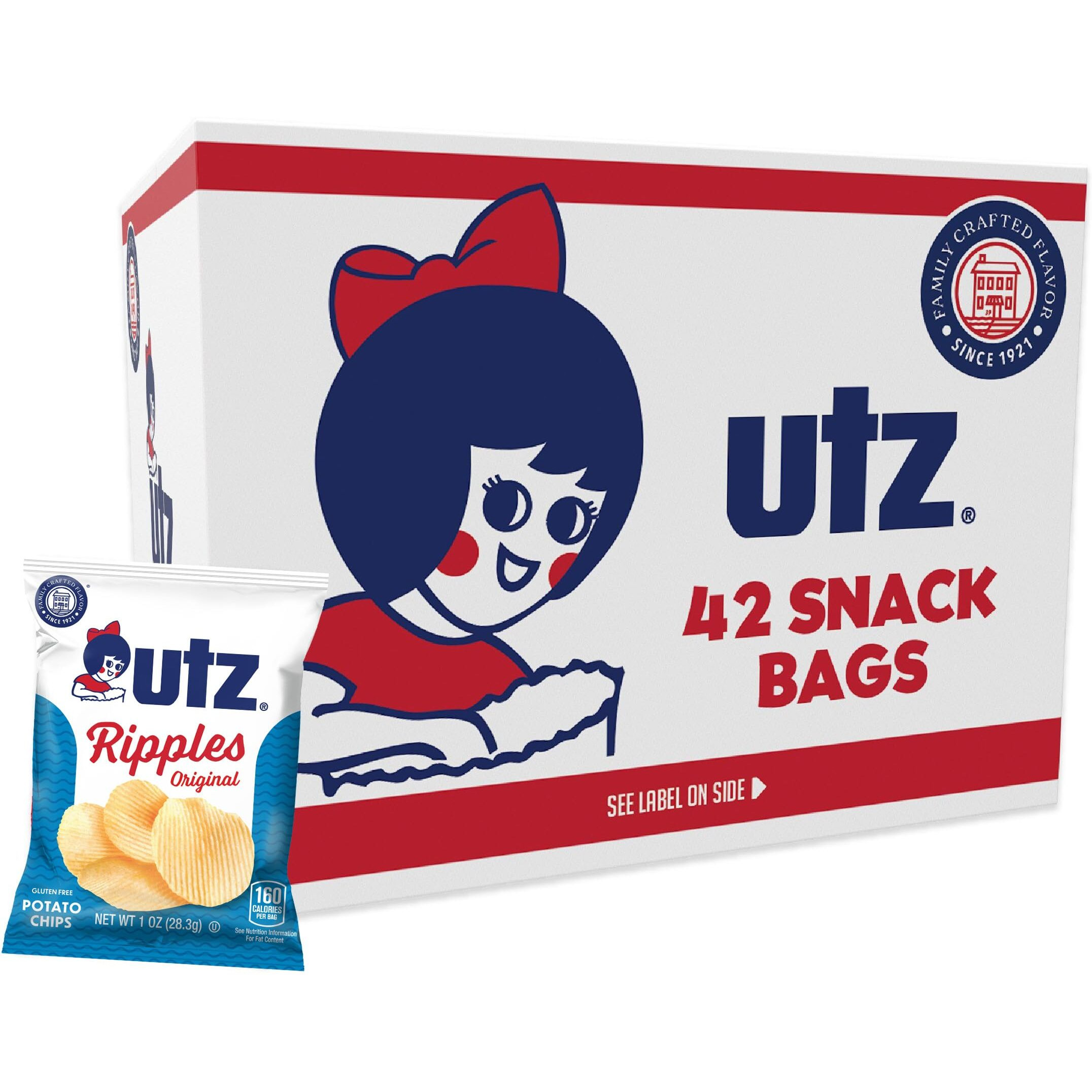 Utz Ripples Original Crispy Chips Made From Fresh Potatoes, 42 Count, Crunchy Individual Snacks To Go, Gluten Free Snacks, Brand Is Utz, Variation Theme Is Flavor That Is Ripples Original, Size That Is 42 Count (Pack Of 1).