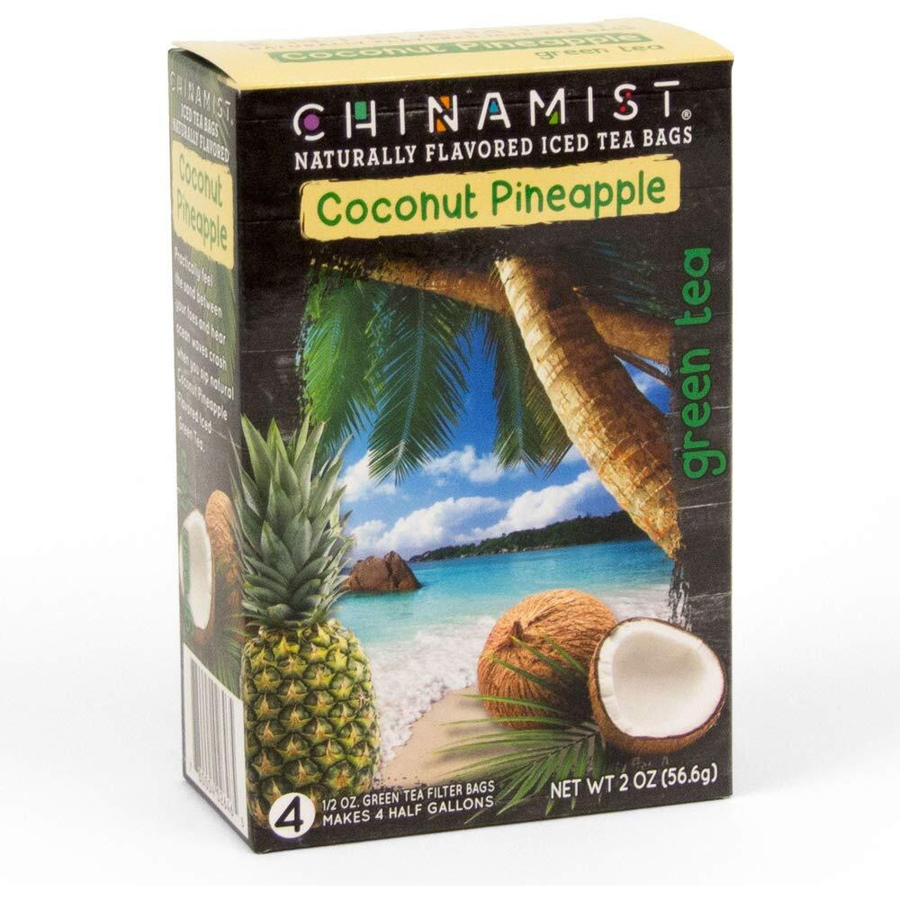 China Mist Iced Tea - Coconut Pineapple Green Tea Infusion - Refreshing And Delicious - Each Tea Bag Yields 1/2 Gallon - 4 Bags.