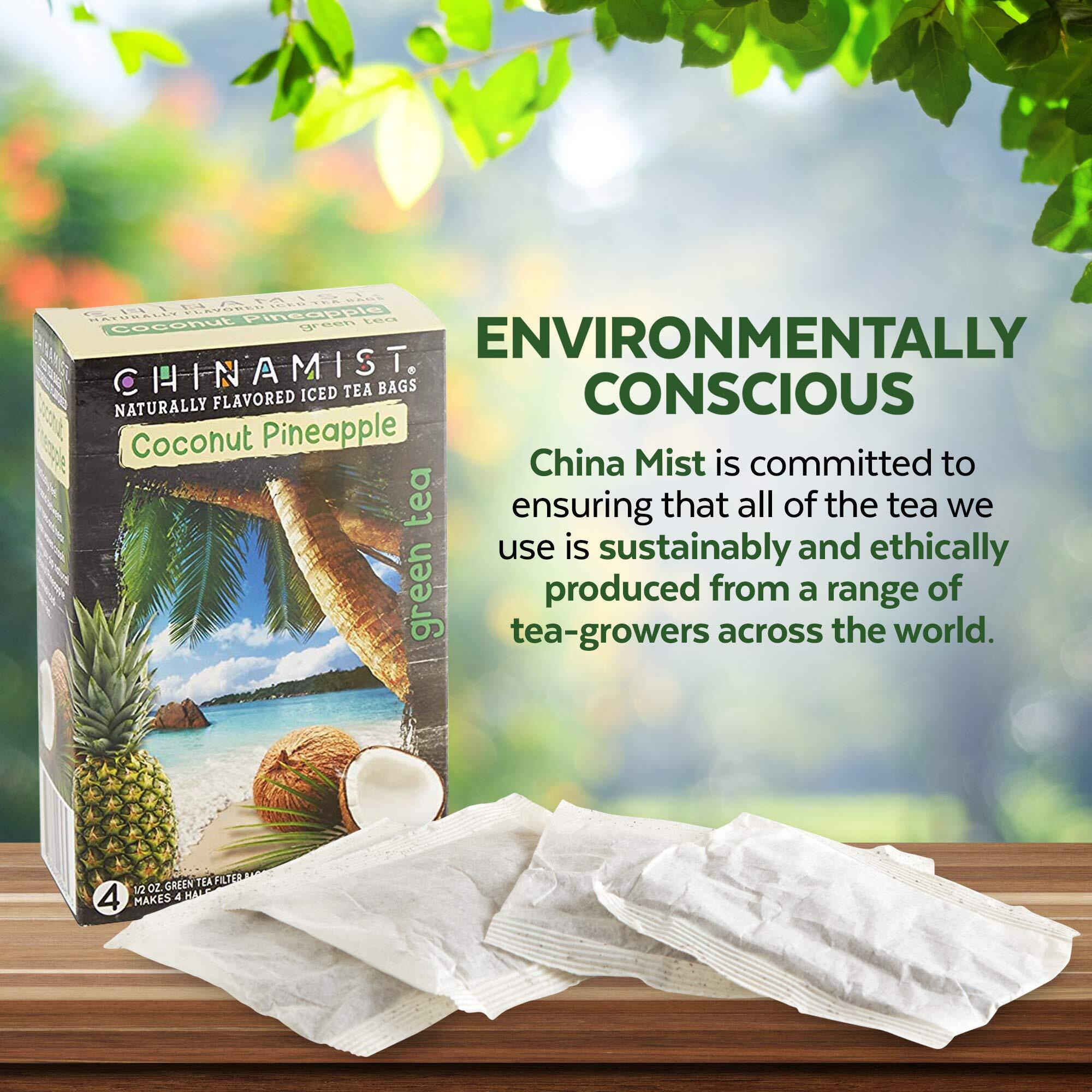 China Mist Iced Tea - Coconut Pineapple Green Tea Infusion - Refreshing And Delicious - Each Tea Bag Yields 1/2 Gallon - 4 Bags.