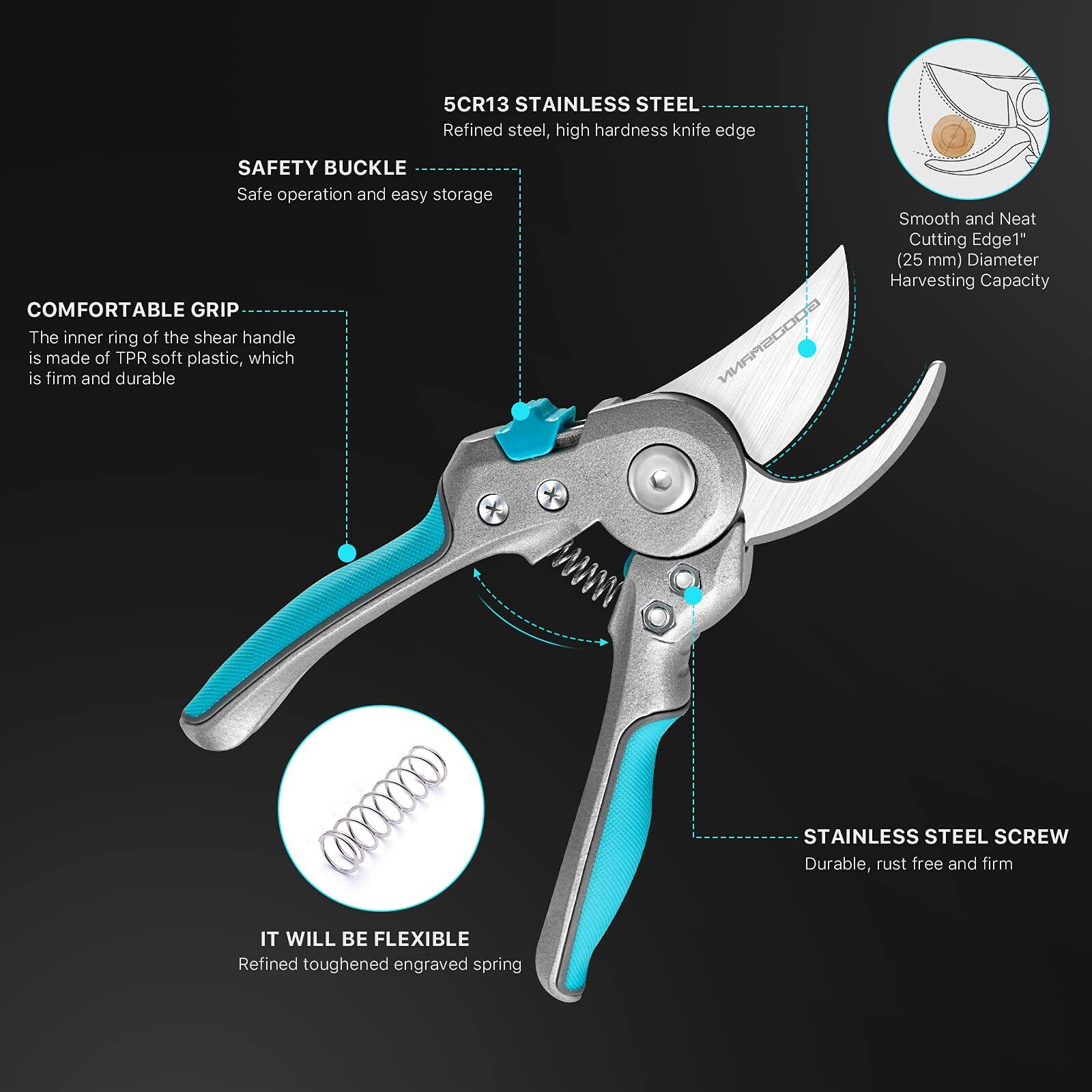 Goodsmann Garden Pruners Pruning Shears For Gardening Cutter With Stainless Steel Blades, Tree Trimmers Secateurs Professional Gardening Tools, Gardening Shears Clippers For Plants 9149-34101-01A