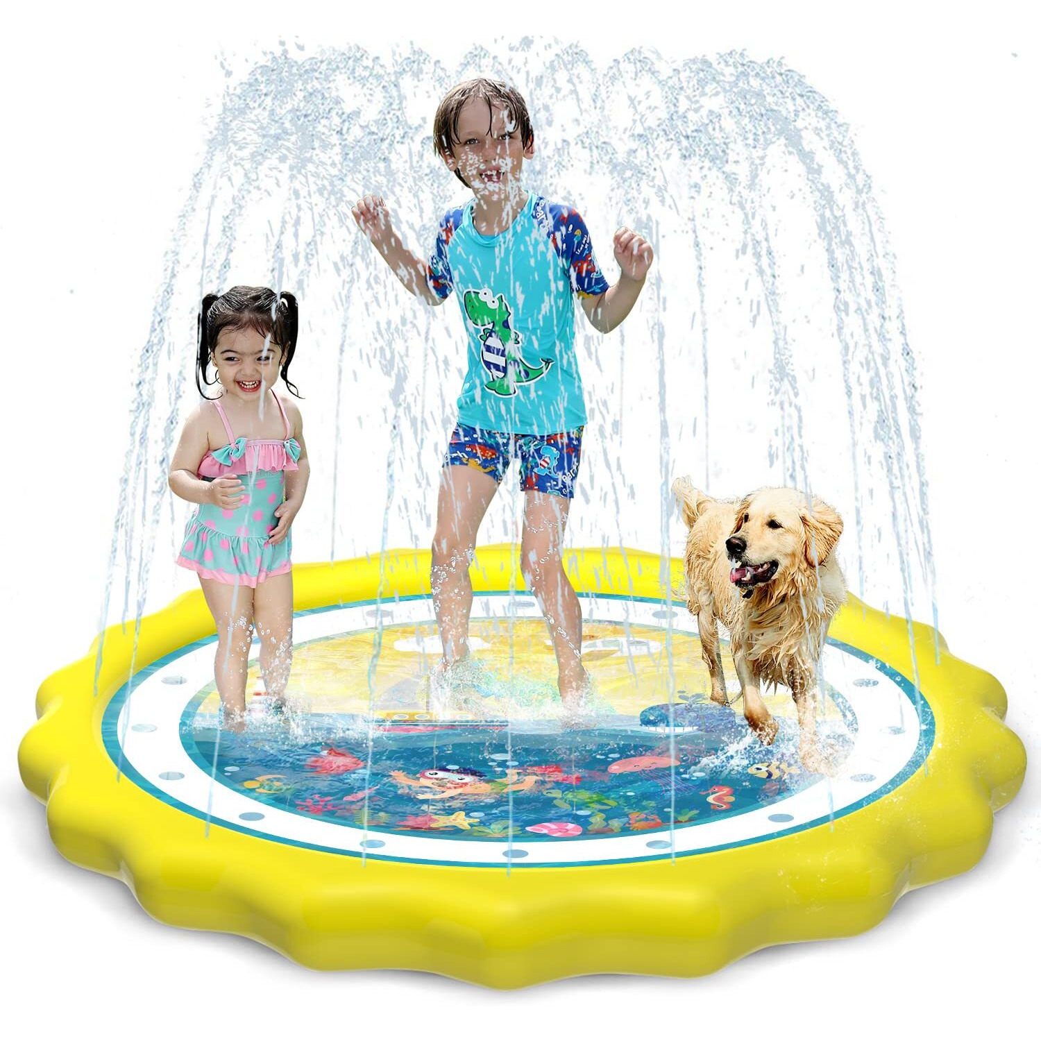 Hitop Kids Sprinklers For Outside, Splash Pad For Toddlers & Baby Pool 3-In-1 60"" Water Toys Gifts For 1 2 3 4 5 Year Old Boys Girls Splash Play Mat (Ocean)