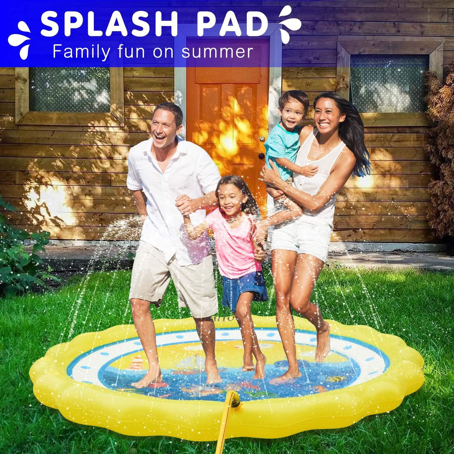 Hitop Kids Sprinklers For Outside, Splash Pad For Toddlers & Baby Pool 3-In-1 60"" Water Toys Gifts For 1 2 3 4 5 Year Old Boys Girls Splash Play Mat (Ocean)