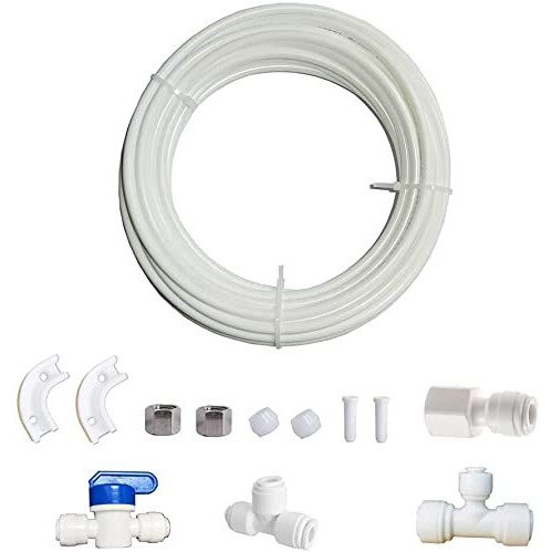 Length 25Ft ,1/4-Inch O.D Tube Quick Connect Kit, Fridge Water Line Connection And Ice Maker Installation Kit For Reverse Osmosis Ro Systems & Water Filters.(Both 1/4    & 3/8    Output) (25Ft Tube)