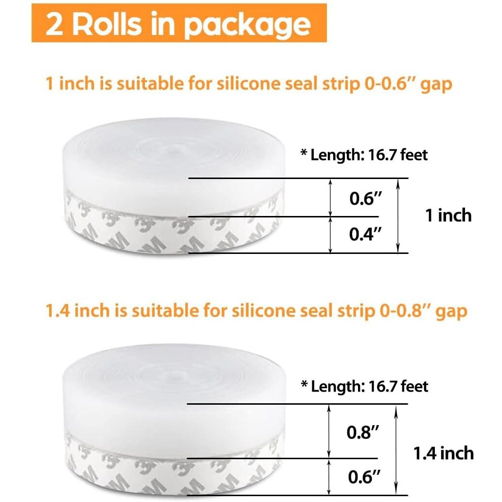 33.5 Ft Door Weather Stripping Door Seal Strip,Silicone Door Draft Stopper,Self Adhesive Shower Door Bottom Seal And Door Insulation Strip For Door Frame Windows And Glass Gaps (Transparent, 25+35Mm)
