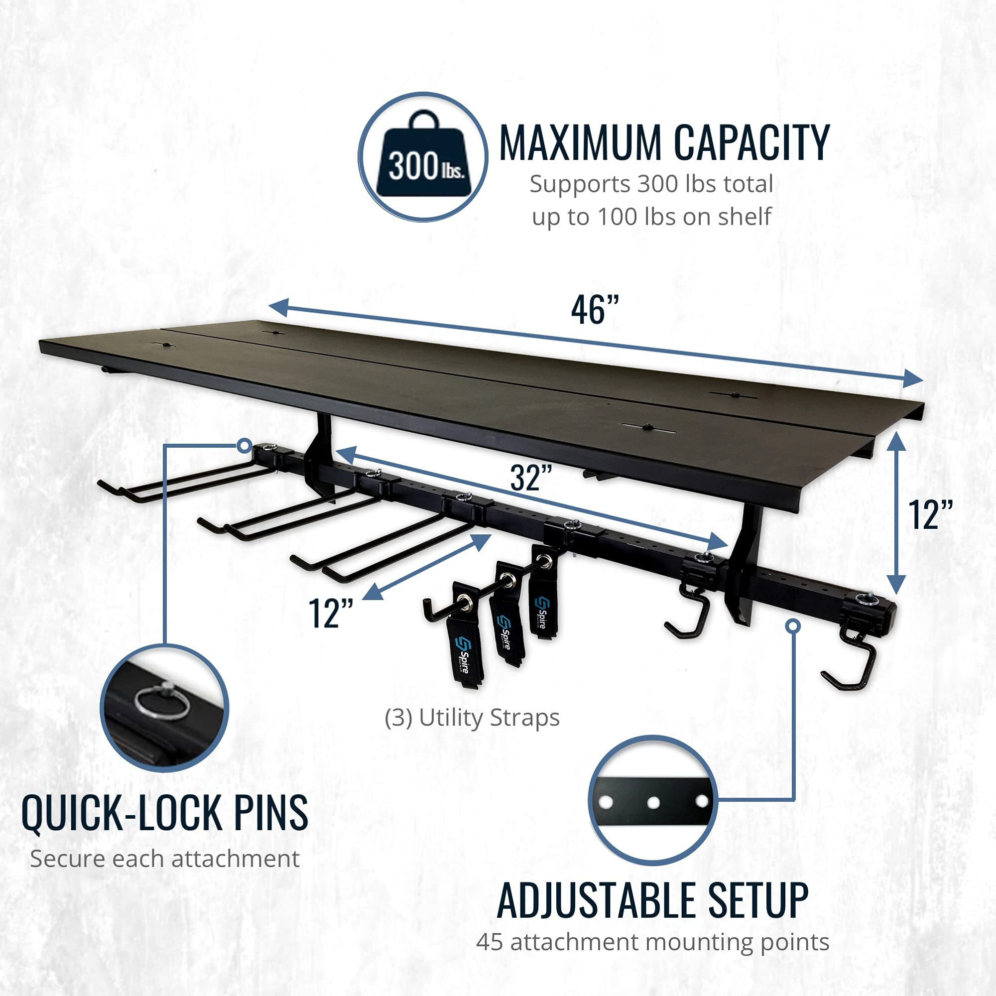 Storeyourboard Tool Pro Essential Garage Rack, Equipment Organizer, Wall Mount Hanger With Overhead Shelf