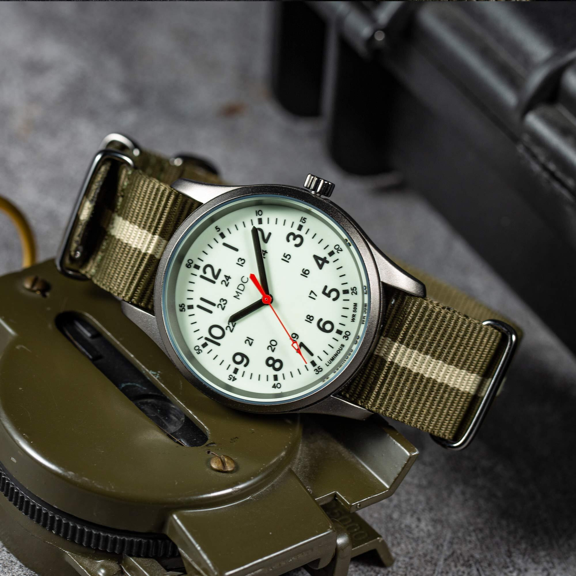 Infantry Glow In The Dark Military Watches For Men Analog Tactical Men's Wrist Watch Luminous Work Outdoor Sport Waterproof Field Wristwatch Green Nylon Band