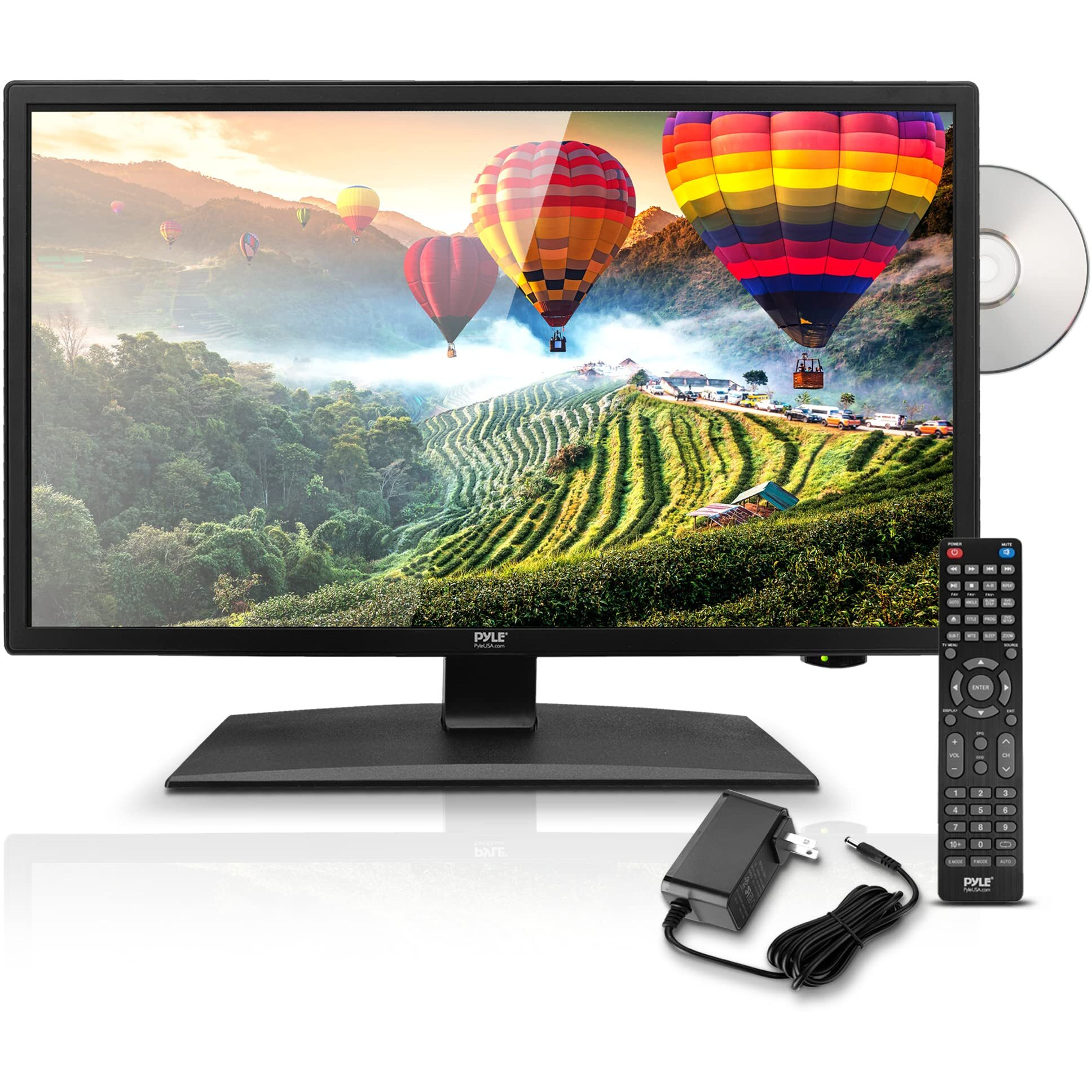 Pyle 18.5 Inch 1080P Led Rv Television - Slim Flat Screen Monitor Fhd Small Tv W/Hdmi, Rca, Multimedia Disk/Dvd Combo, 12/24 Volt Car Adapter, Wall Mount, Works W/Mac Pc, Includes Remote Control