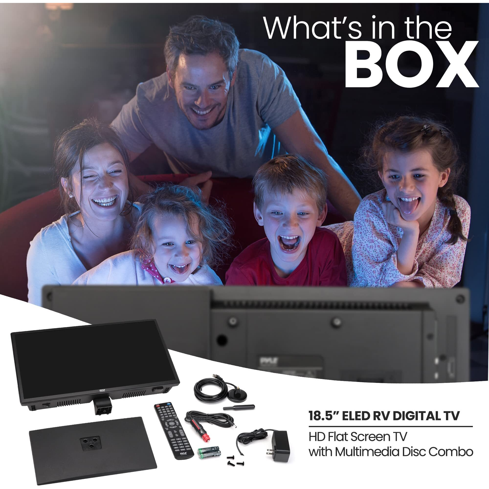 Pyle 18.5 Inch 1080P Led Rv Television - Slim Flat Screen Monitor Fhd Small Tv W/Hdmi, Rca, Multimedia Disk/Dvd Combo, 12/24 Volt Car Adapter, Wall Mount, Works W/Mac Pc, Includes Remote Control