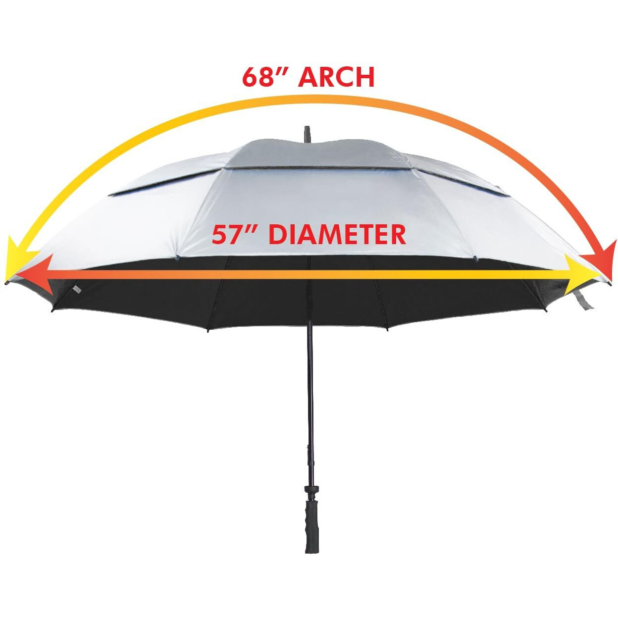 Suntek 68    Golf Umbrella, Windproof & Waterproof Umbrellas With Vented Double Canopy, Reflective Uv Protection, Large Umbrella For Golf, Sport & Travel (Silver/Black)