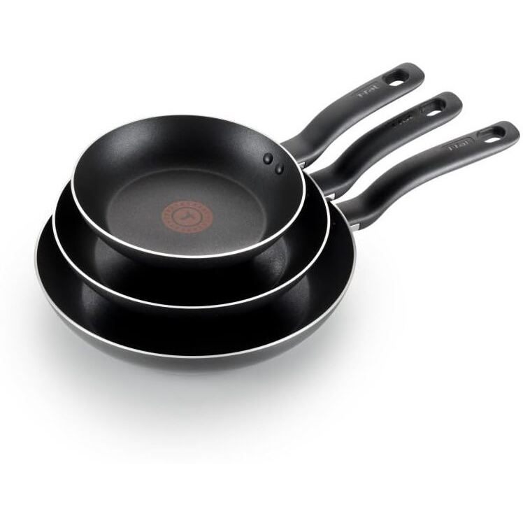 T-Fal Specialty Nonstick Fry Pan Set 3 Piece, 8, 9.5, 11 Inch, Oven Broiler Safe 350F, Cookware, Pots And Pans Set Non Stick, Kitchen Frying Pans, Skillets, Durable, Dishwasher , Black