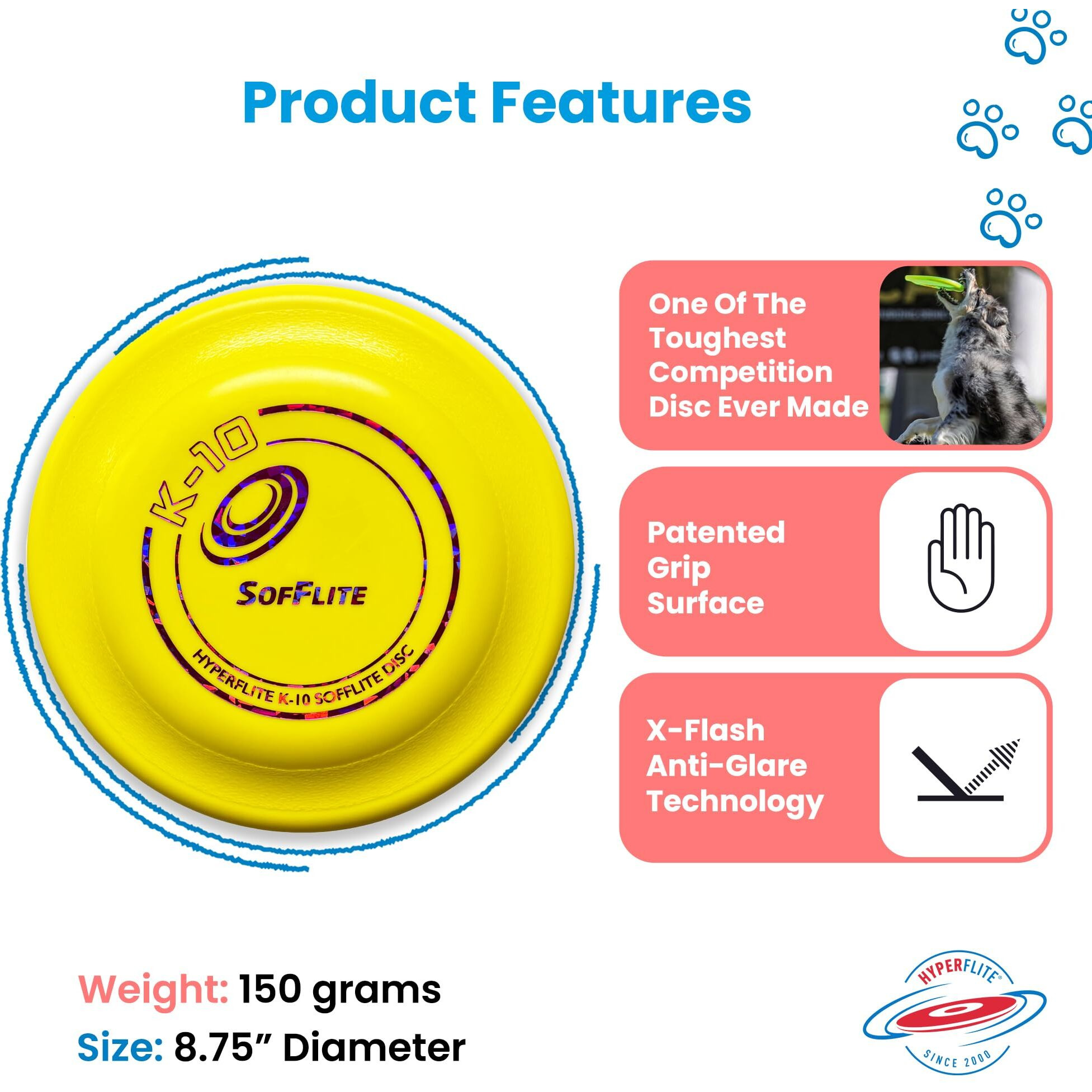 Hyperflite K-10 Sofflite Dog Disc 8.75 Inch  Ultra-Soft For Canines With Sensitive Mouths  Best Flying  Dog Frisbee  Competition Grade  Outdoor Flying Disc Training  Yellow