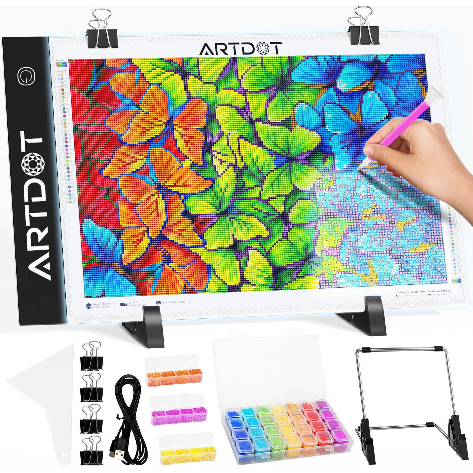 Artdot A4 Led Light Pad For Diamond Painting Kits For Adults, Usb Powered Adjustable Brightness Diamond Art Light Board With Accessories
