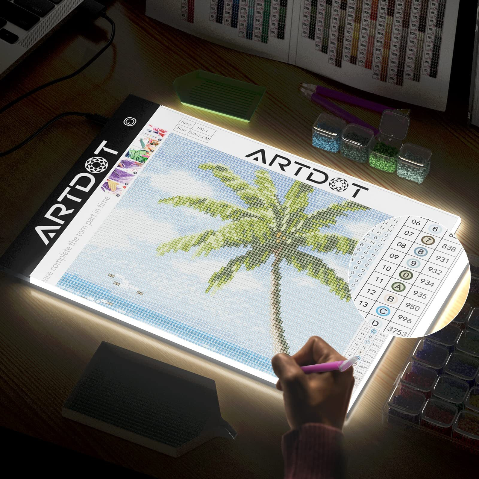 Artdot A4 Led Light Pad For Diamond Painting Kits For Adults, Usb Powered Adjustable Brightness Diamond Art Light Board With Accessories