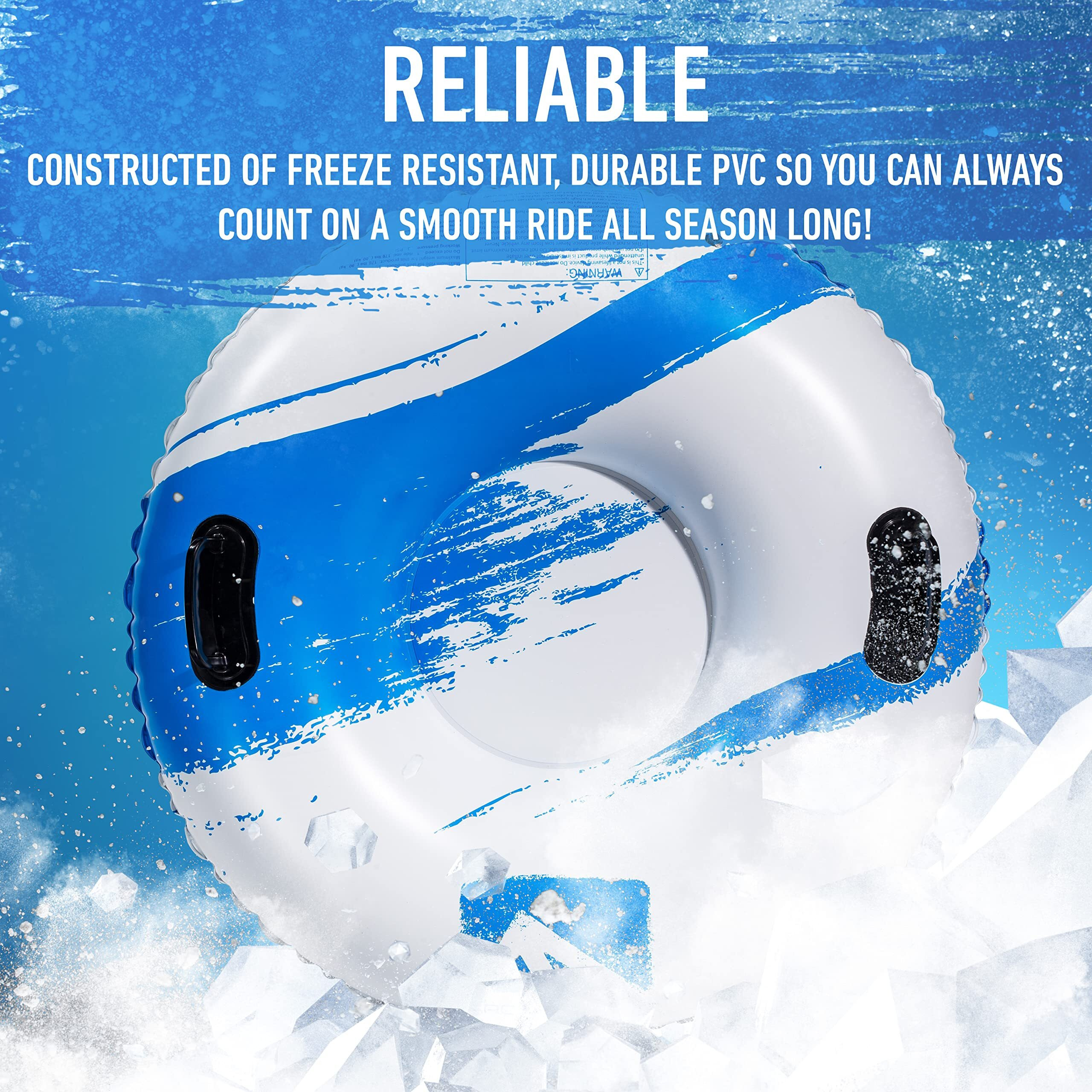 Franklin Sports Arctic Trails Single Person Inflatable Snow Sled - Heavy Duty Snow Tube For Kids - Long Lasting Fun - Blue/White