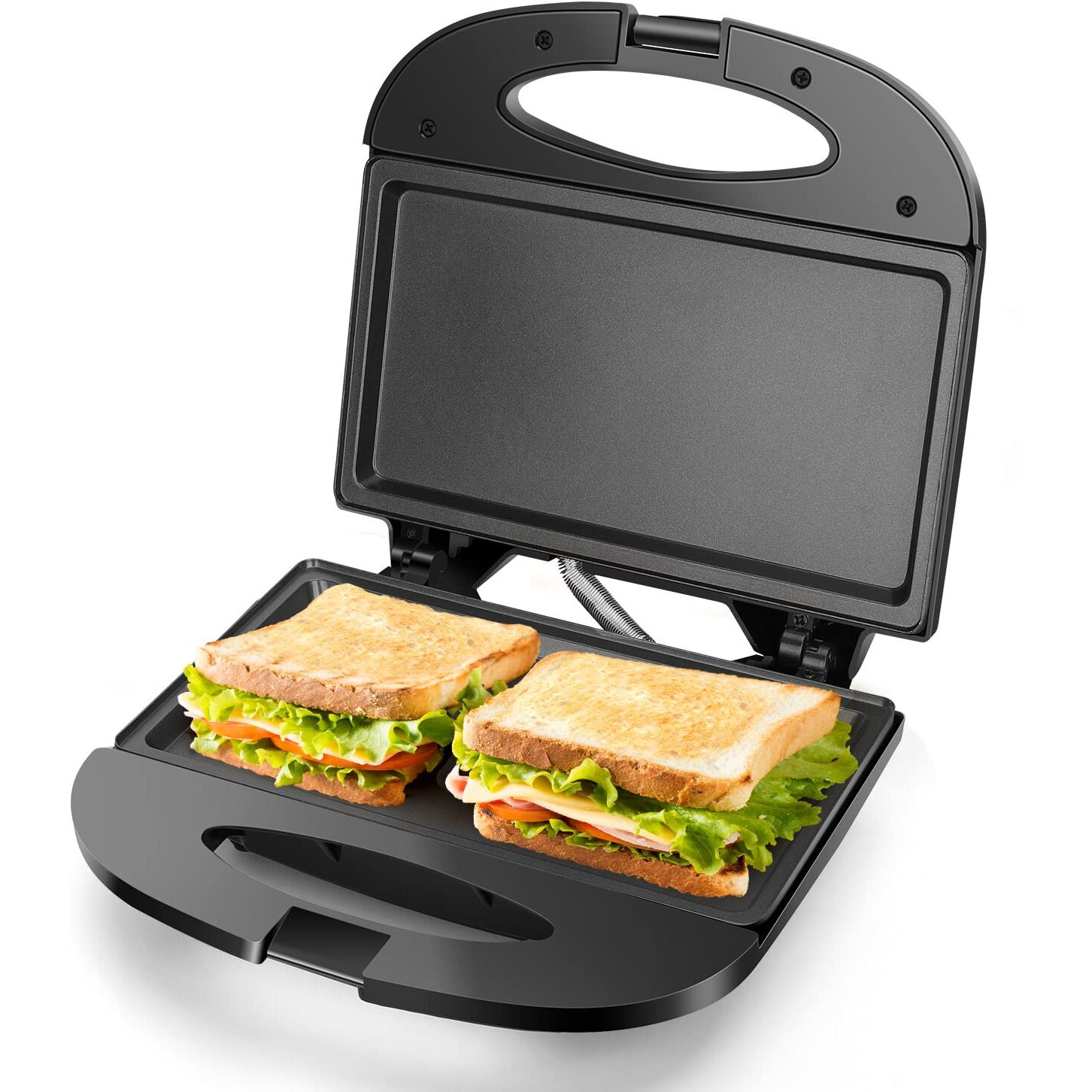Aigostar Sandwich Maker With Non-Stick Deep Grid Surface For Egg, Ham, Steaks Compact Electric Grill Tostadora De Pan Black, Etl Certificated, Roy