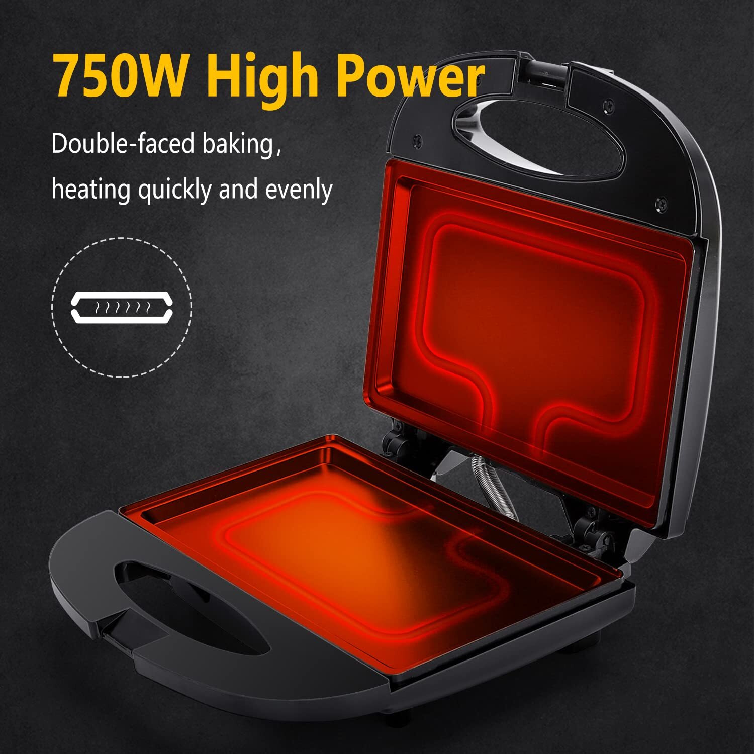 Aigostar Sandwich Maker With Non-Stick Deep Grid Surface For Egg, Ham, Steaks Compact Electric Grill Tostadora De Pan Black, Etl Certificated, Roy