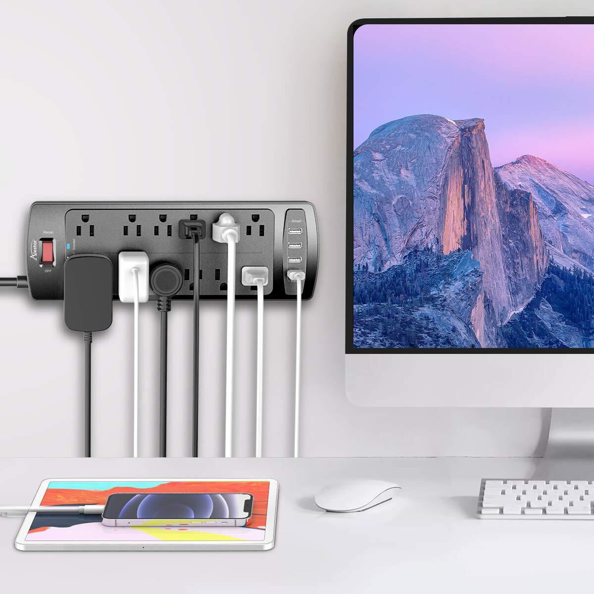 Power Strip, Alestor Surge Protector With 12 Outlets And 4 Usb Ports, 6 Feet Extension Cord (1875W/15A), 2700 Joules, Etl Listed, Black