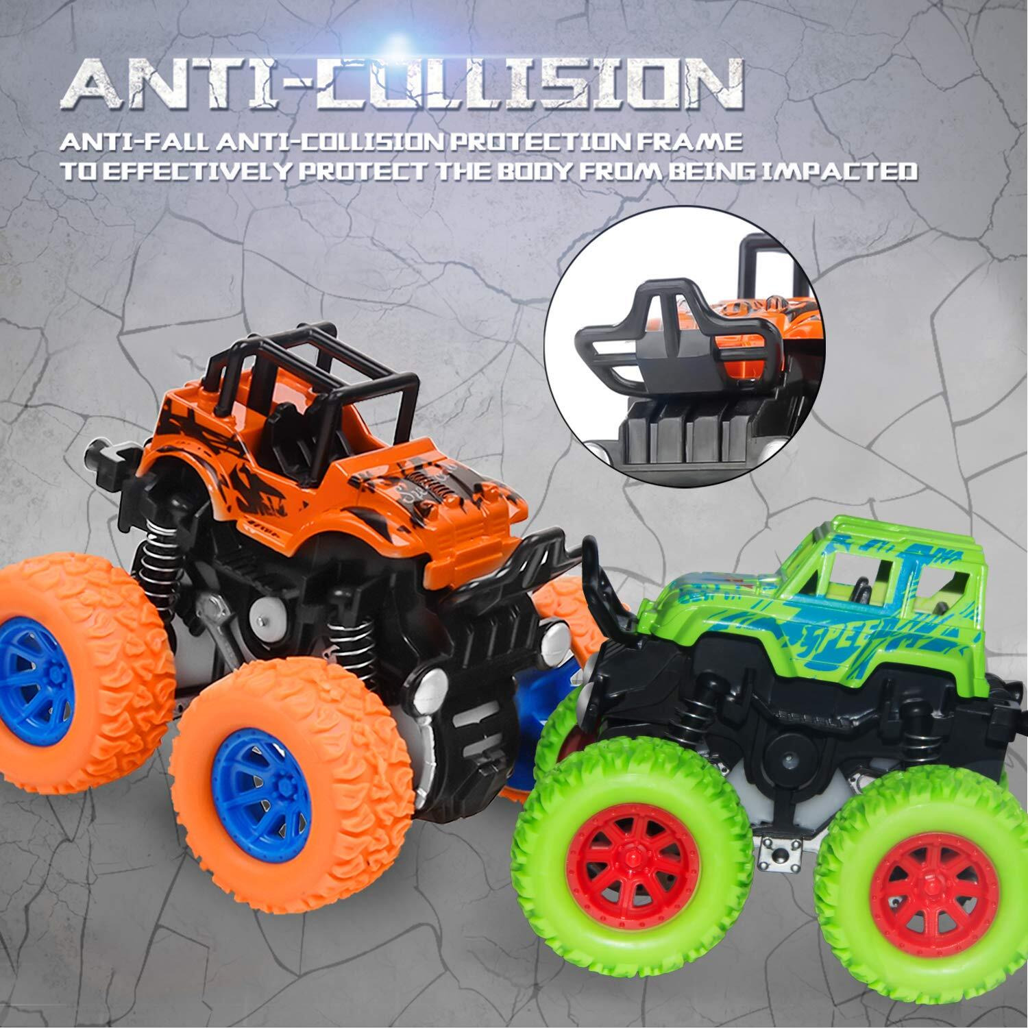 Taessv Monster Truck Toys - Friction Powered Toy Cars Push And Go Vehicles For Kids Best Christmas Birthday Party Gift For Boys Girls Aged 3 And Above 4-Pack