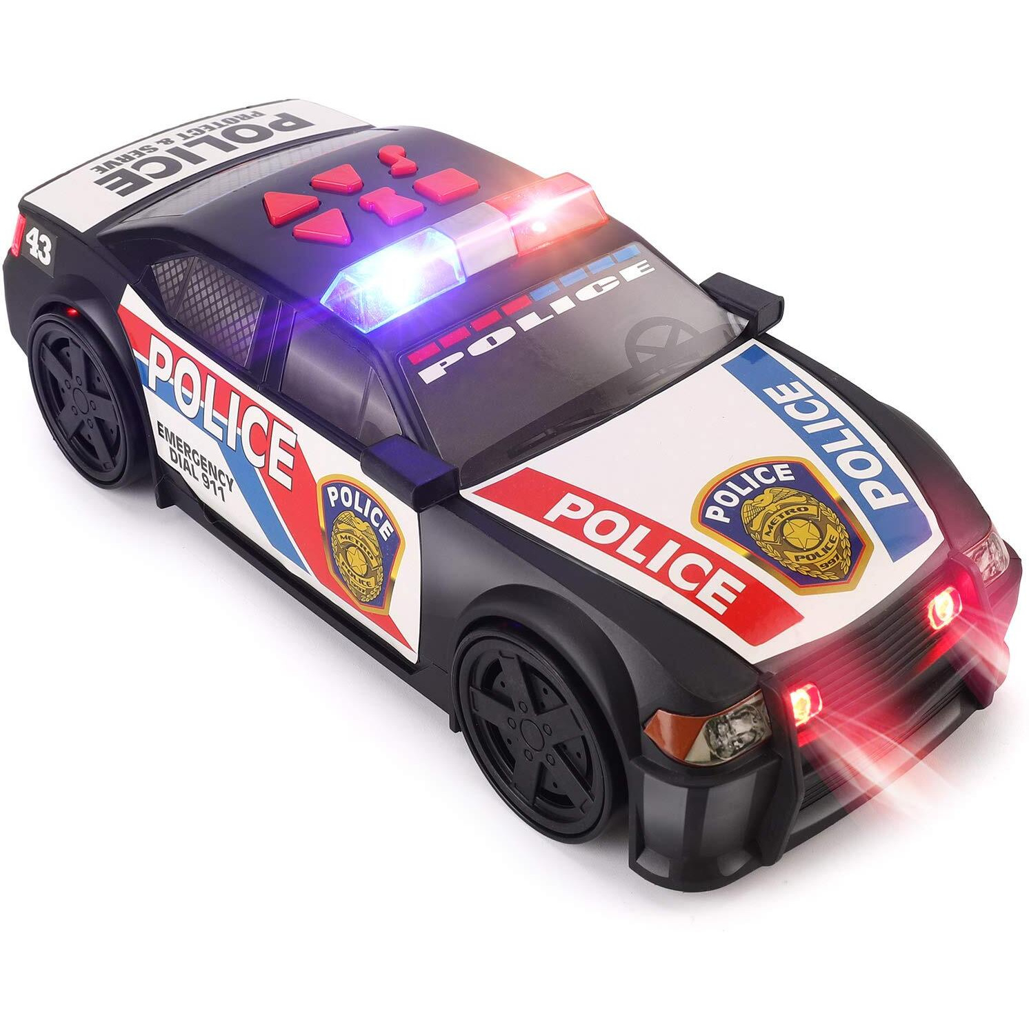 Liberty Imports Motorized Police Cruiser Kids Toy Cop Car Electric Model Rush & Rescue Vehicle 1/16 Scale With Button Activated Forward Reverse Motion, Siren Sounds And Flashing Lights