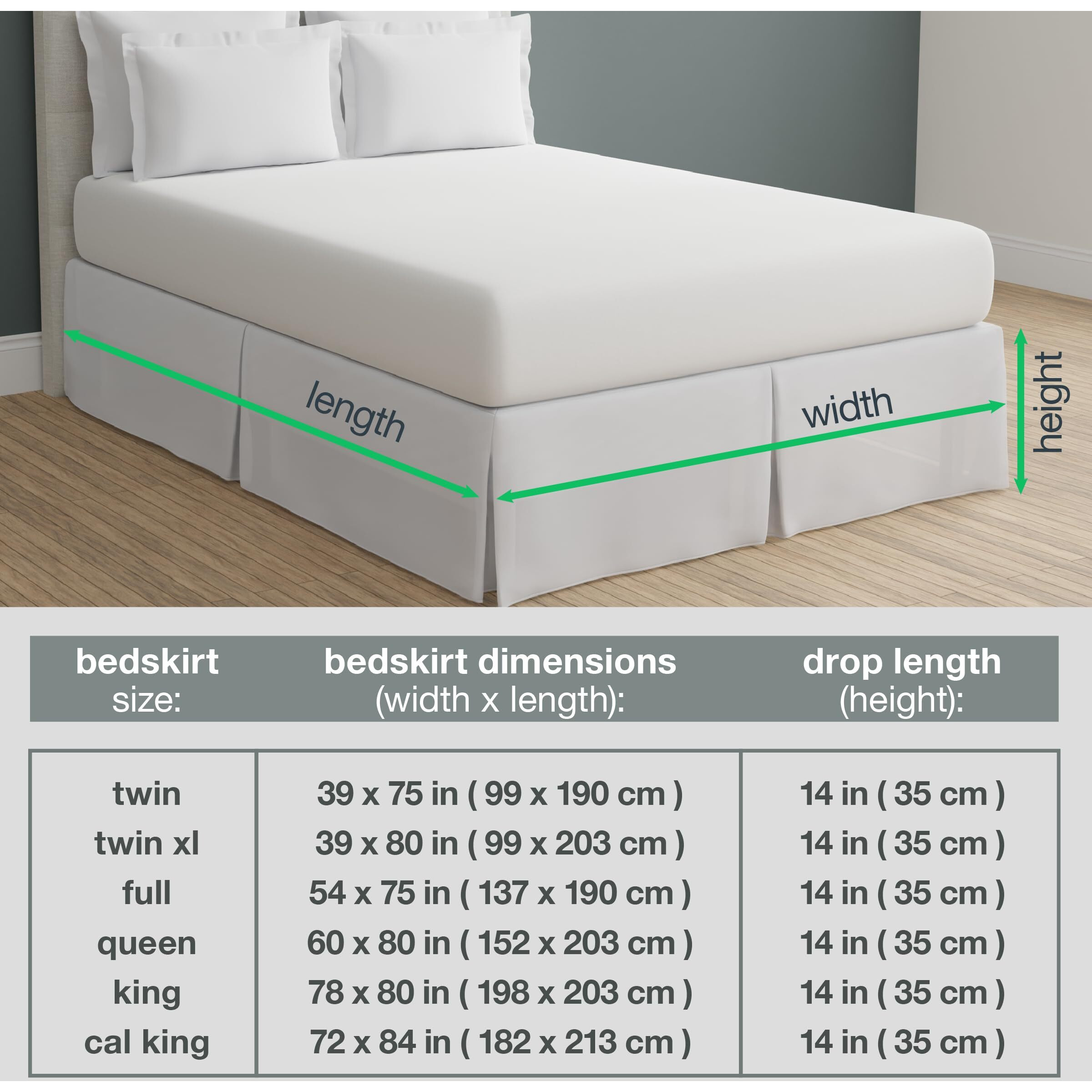 Bed Makers Never Lift Your Mattress Wrap Around Bed Skirt, Classic Style, Low Maintenance Wrinkle Resistant Fabric, Traditional 14 Inch Drop Length, Queen, Navy