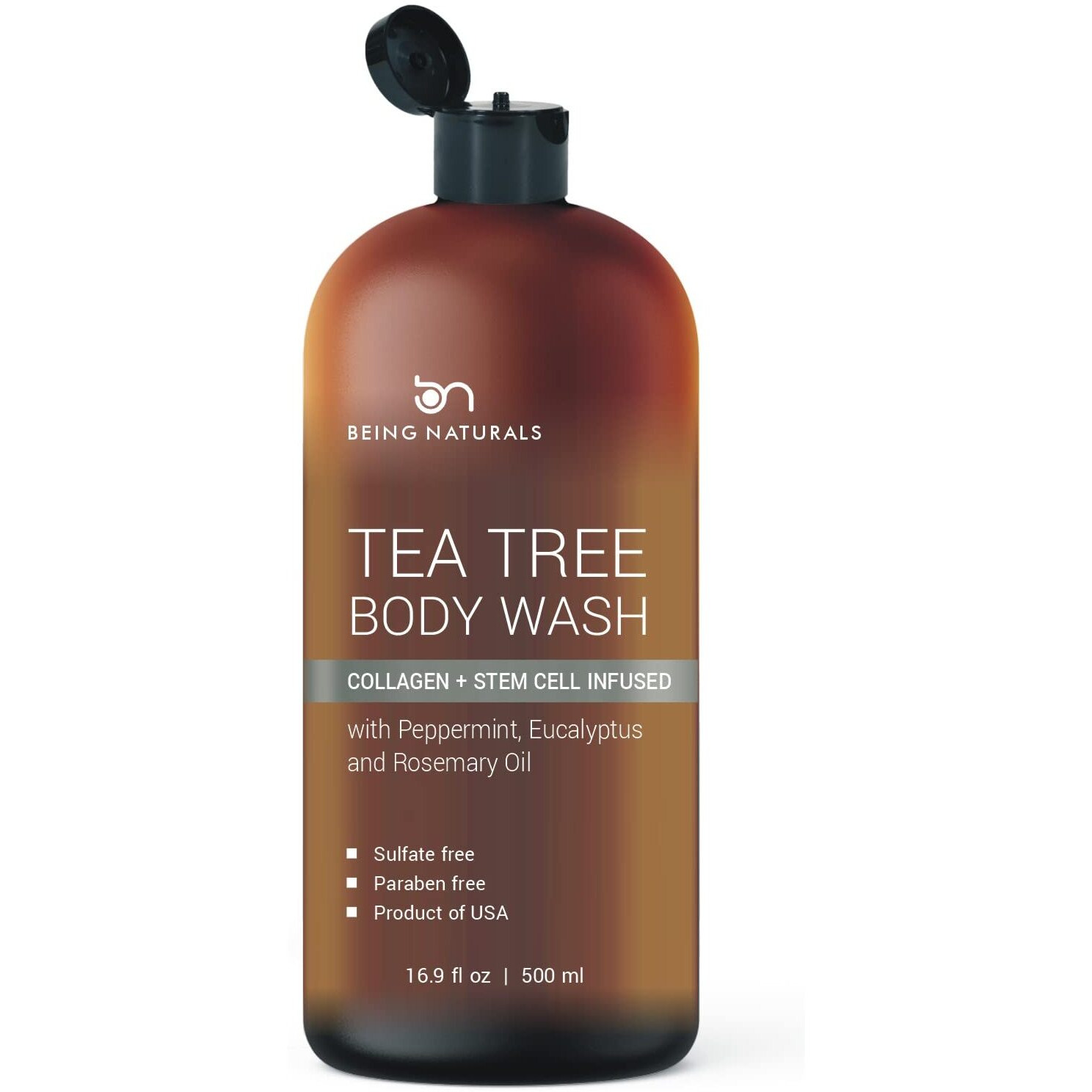 Tea Tree Body Wash -W/ Stem Cell, Collagen & Teatree Oil Fights Body Odor, Acne, Athletes Foot, Jock Itch, Dandruff, Eczema, Yeast Infection, Shower Gel For Women & Men, Skin Cleanser 16.9 Oz