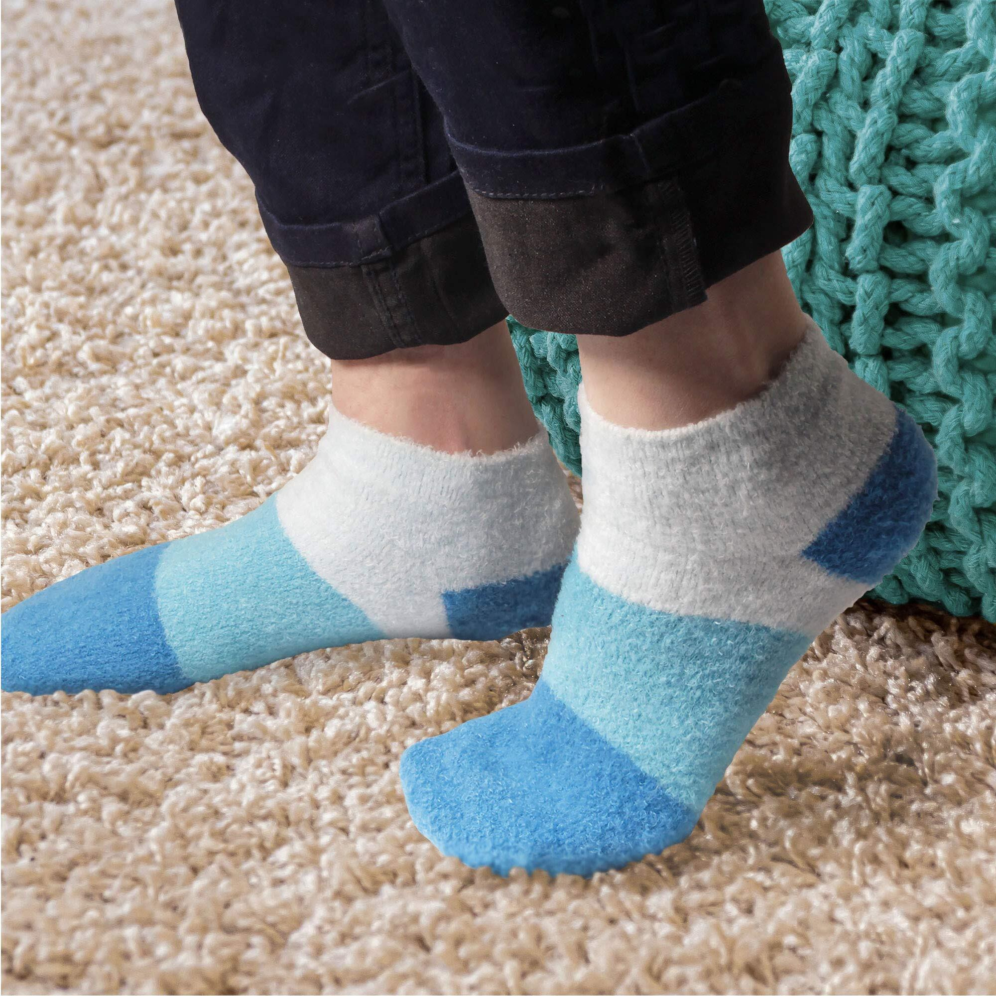 Bamboomn Women's X-Large Fuzzy Soft Aloe Infused Nylon Spa Socks, Assortment A, 3 Pairs