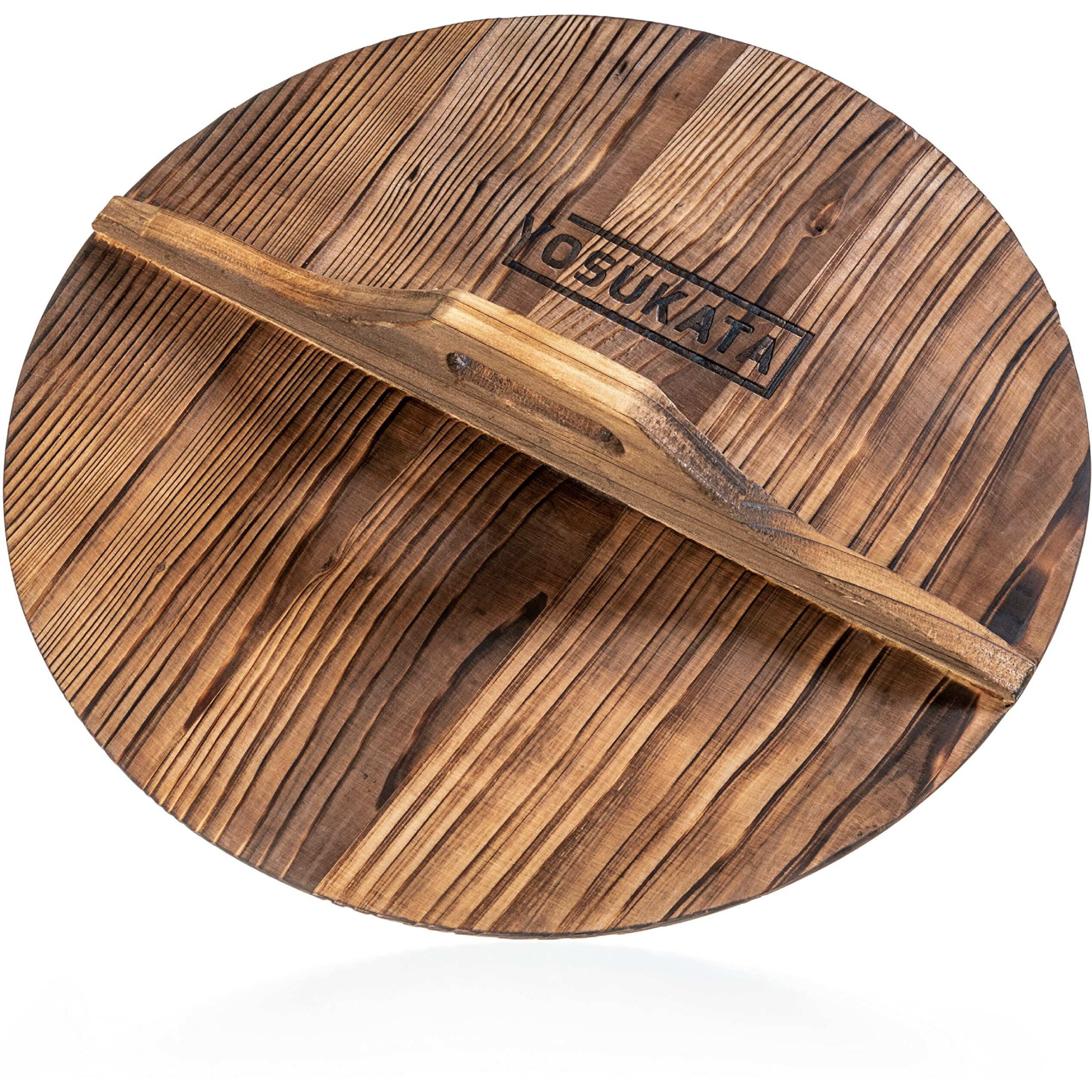 Yosukata Cast Iron Wok Cover - Premium Wok Cover 14 Inch Pan Lid - Wooden Wok Lid 14 In With Ergonomic Handle - Condensate-Free 14 Inch Pan Lid - Durable Wok Accessories For Genuine Asian Cooking