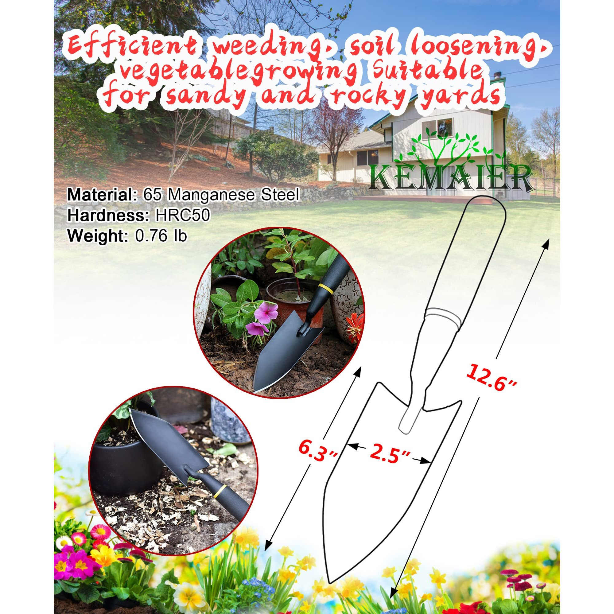Garden Shovel - Heavy Duty Gardening Hand Trowel, Carbon Steel Garden Trowel With Rubberized Handle, Trowel Garden Tool For Diligent Farmer Soil Planting Digging Transplanting