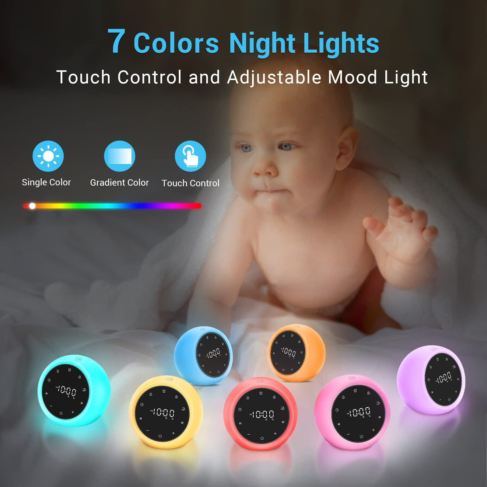 Bgoverss White Noise Sound Machine, Alarm Clock With Night Light, 20 Soothing White Noise Sounds For Baby Adult Sleeping, Silent Touch Button Control Noise Machine Alarm Clock For Bedroom, White Color
