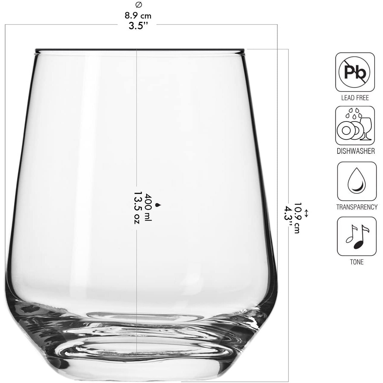 Krosno Water Drinking Glasses, Set Of 6, 13.5 Oz, Splendour Collection, Elegant Tumbler Collection, Ideal For Everyday Use And Entertaining, Lead-Free Crystalline, Dishwasher Safe, Made In Europe