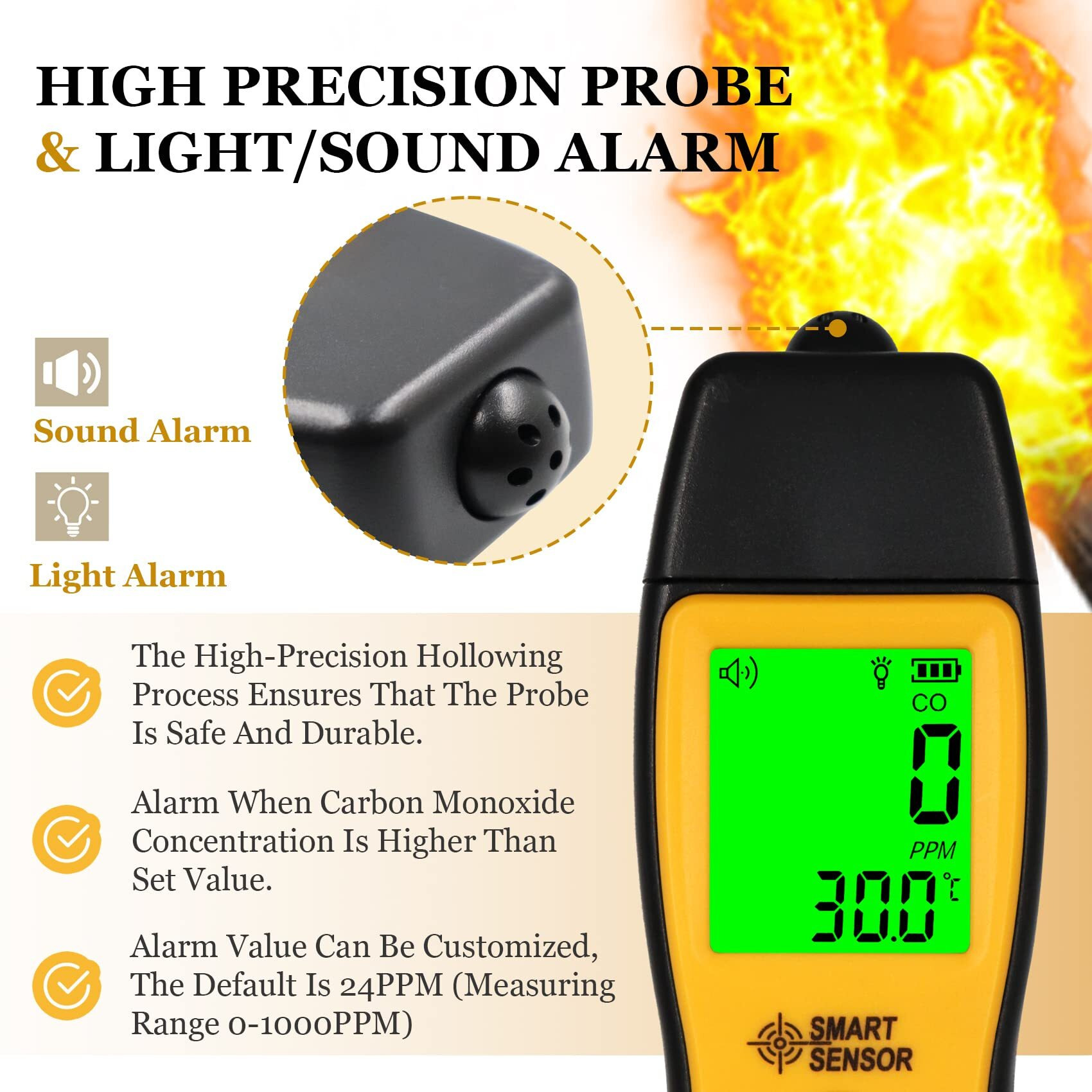 Lunarlipes Carbon Monoxide Detectors, Portable Co Detector With Temperature Sensor & Lcd Backlight Screen, Handheld Carbon Monoxide Meter Tester 0-1000Ppm Range, Indoor/Oudoor (Includes Battery X3)