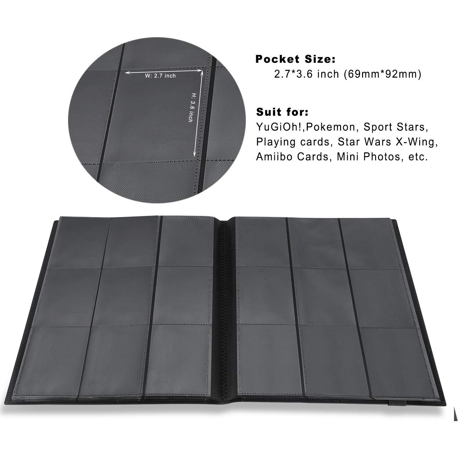 Aitime Sport Fans Gaming Card Collection Binder, 360 Side Loading Trading Card Collection Book Mtg Yugioh Cards Protection Holder Playing Cards And Coupons Protector Storage Book (Black)