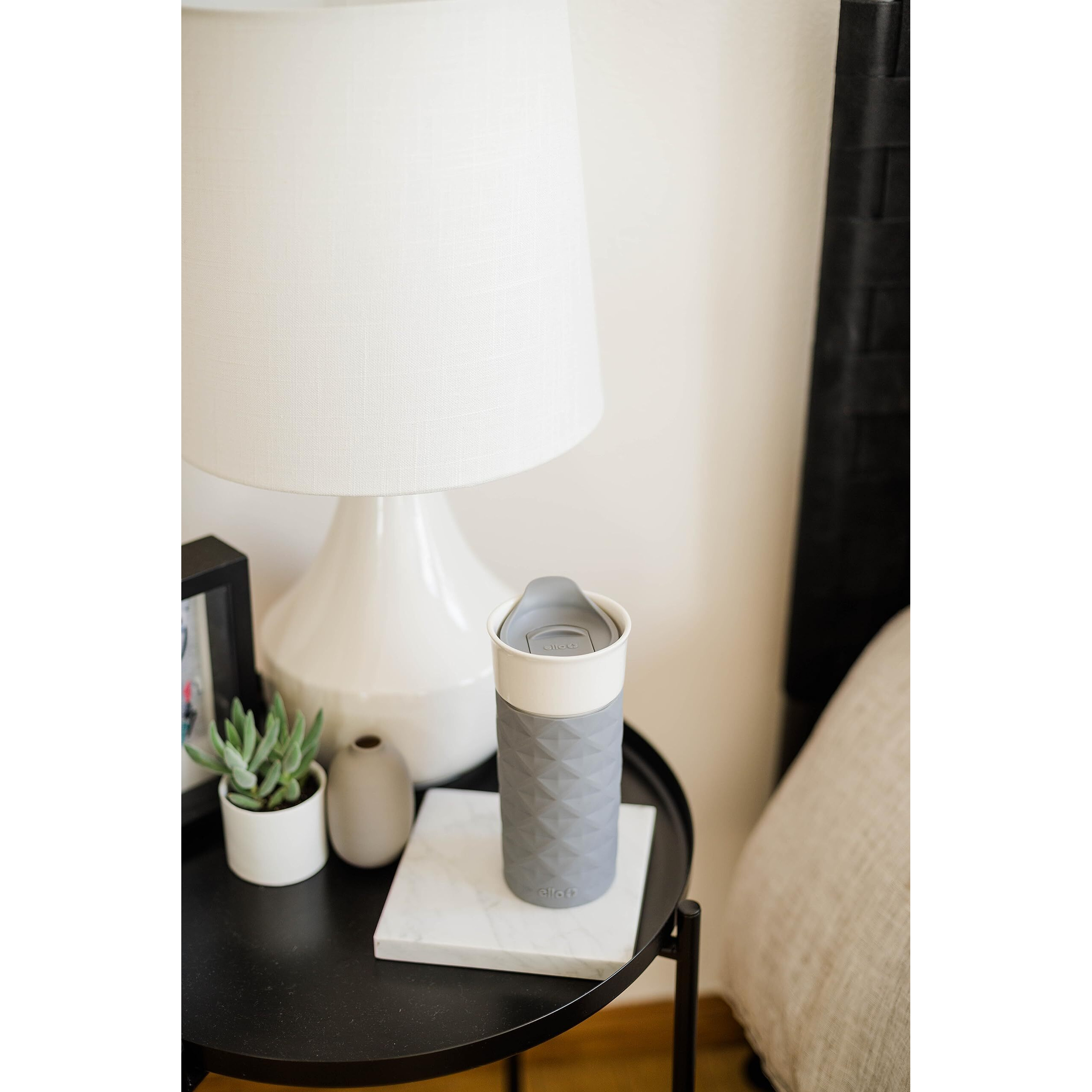 Ello Ogden Ceramic Travel Mug With Splash-Resistant Slider Lid And Protective Silicone Boot, Perfect For Coffee Or Tea, Bpa Free, Dishwasher Safe, Gray, 16 Oz, 758-0438-040