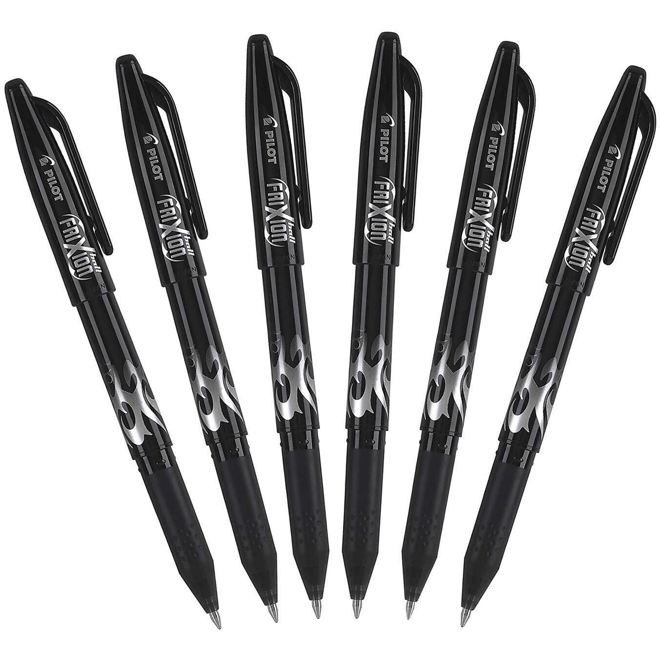 Pilot Frixion Ball 0.7Mm Erasable Gel Pens, Fine Point, Black Ink, Pack Of 6