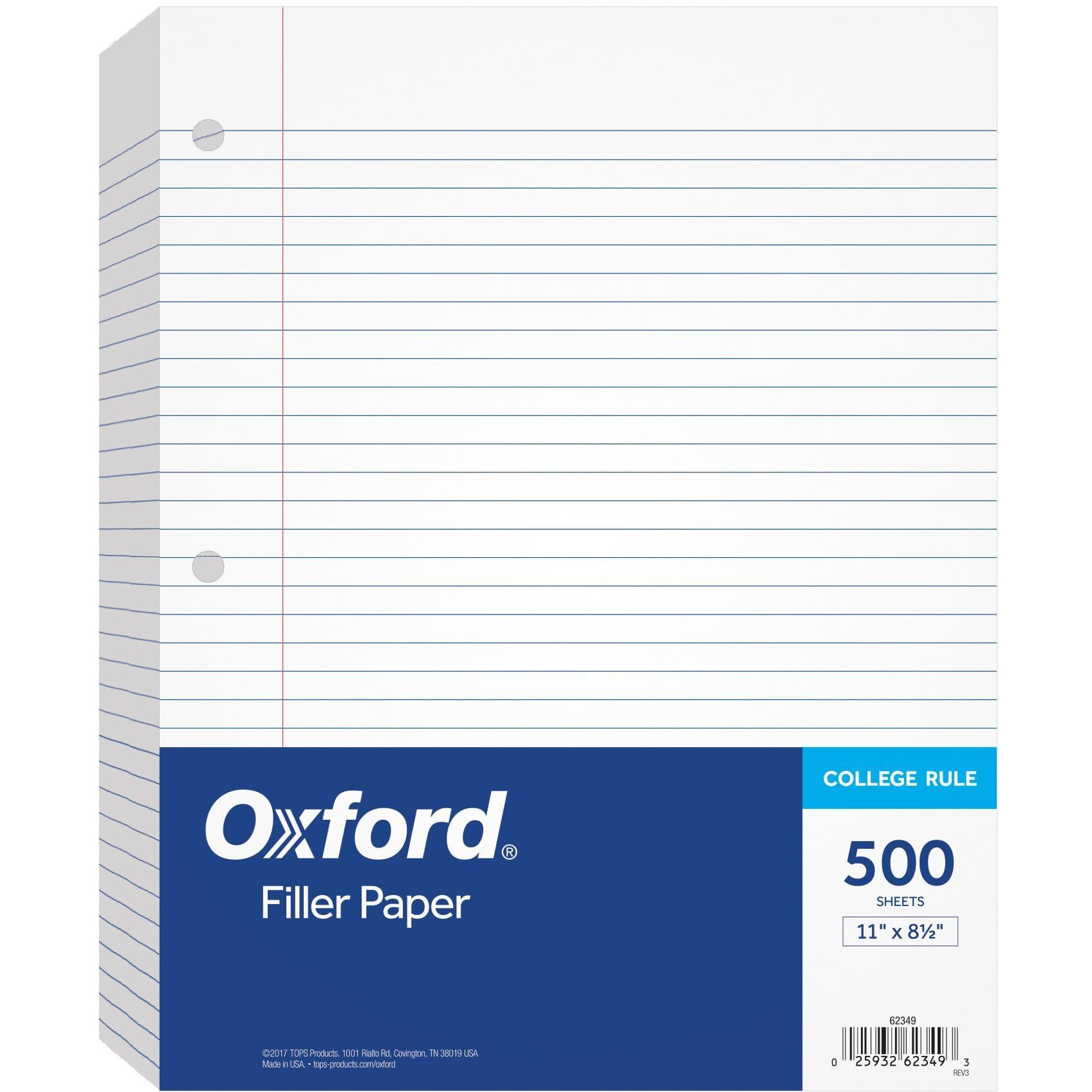Oxford Filler Paper, 8-1/2"" X 11"", College Rule, 3-Hole Punched, Loose-Leaf Paper For 3-Ring Binders, 500 Sheets Per Pack (62349),White