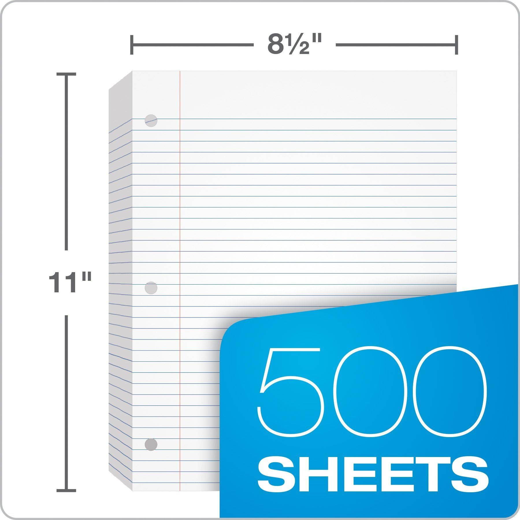 Oxford Filler Paper, 8-1/2"" X 11"", College Rule, 3-Hole Punched, Loose-Leaf Paper For 3-Ring Binders, 500 Sheets Per Pack (62349),White