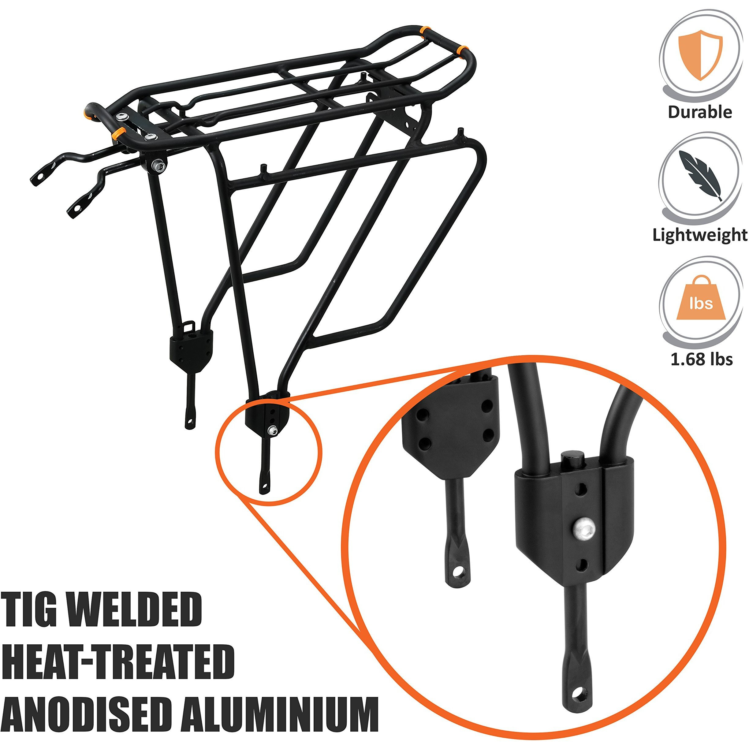 Ibera Bike Rack - Bicycle Touring Carrier Plus+ For Non-Disc Brake Mount, Frame-Mounted For Heavier Top & Side Loads, Height Adjustable For 26""-29"" Frames