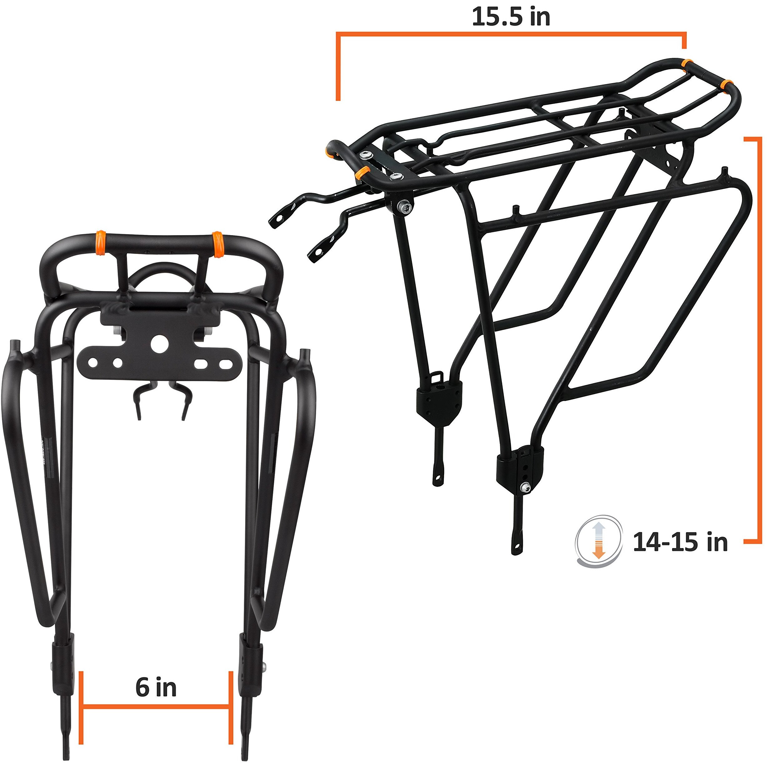 Ibera Bike Rack - Bicycle Touring Carrier Plus+ For Non-Disc Brake Mount, Frame-Mounted For Heavier Top & Side Loads, Height Adjustable For 26""-29"" Frames