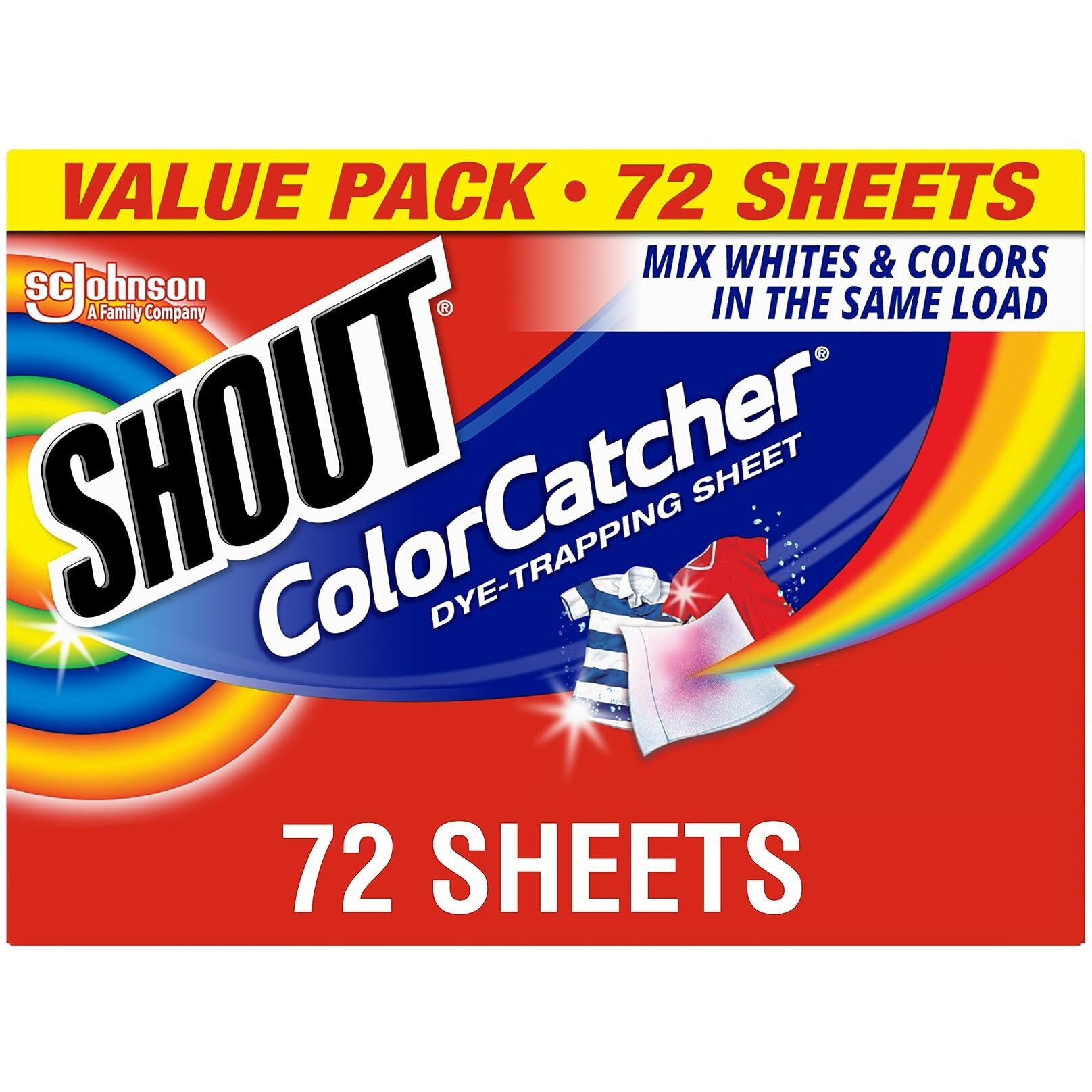 Shout Color Catcher Sheets For Laundry, Allow Mixed Washes, Prevent Color Runs, And Maintain Original Color Of Clothing, 72 Count