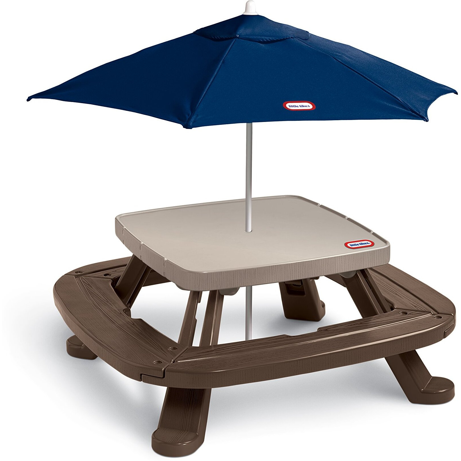 Little Tikes Fold 'N Store Picnic Table With Market Umbrella, Brown (632433M)