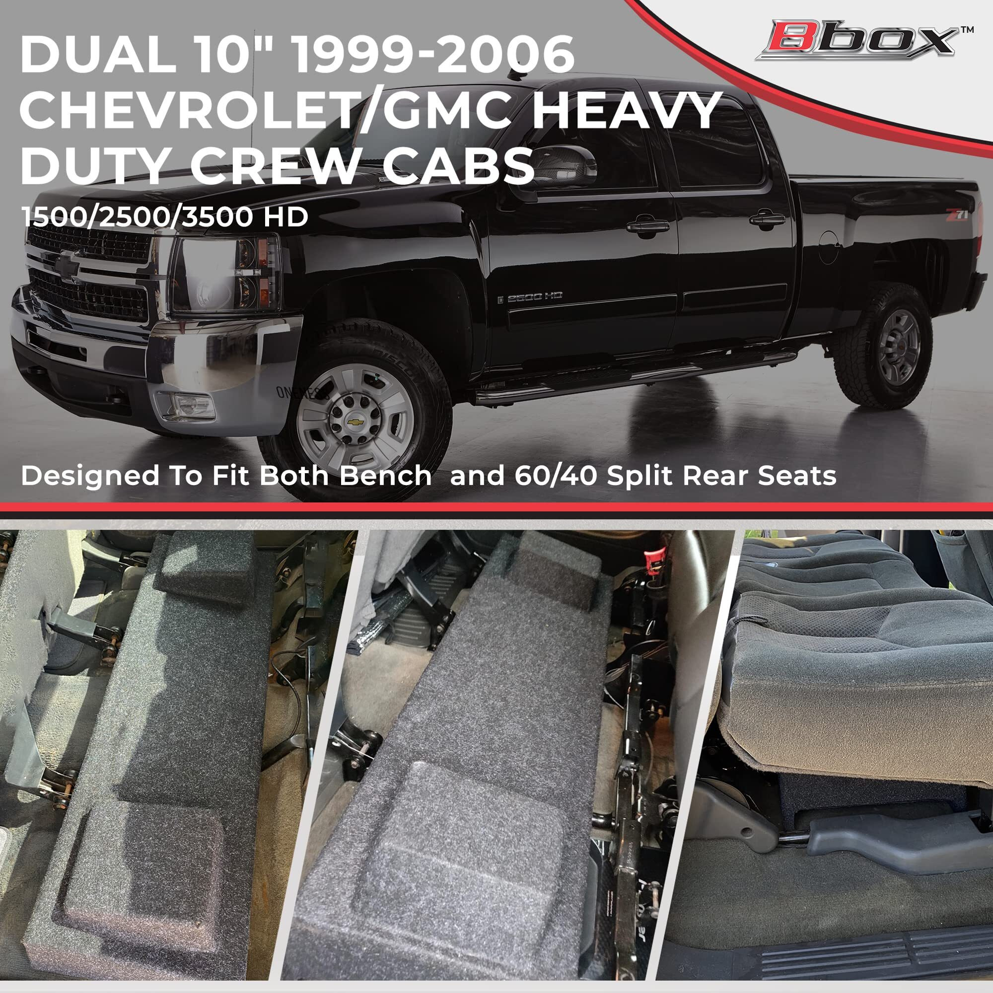 Atrend Bbox Dual 10 Inch Subwoofer Sealed Enclosure - Fits 1999-2006 Heavy Duty Chevrolet/Gmc Crew Cab - Car Subwoofer Boxes & Enclosures - Subwoofer Box Improves Audio Quality, Sound And Bass - Charcoal