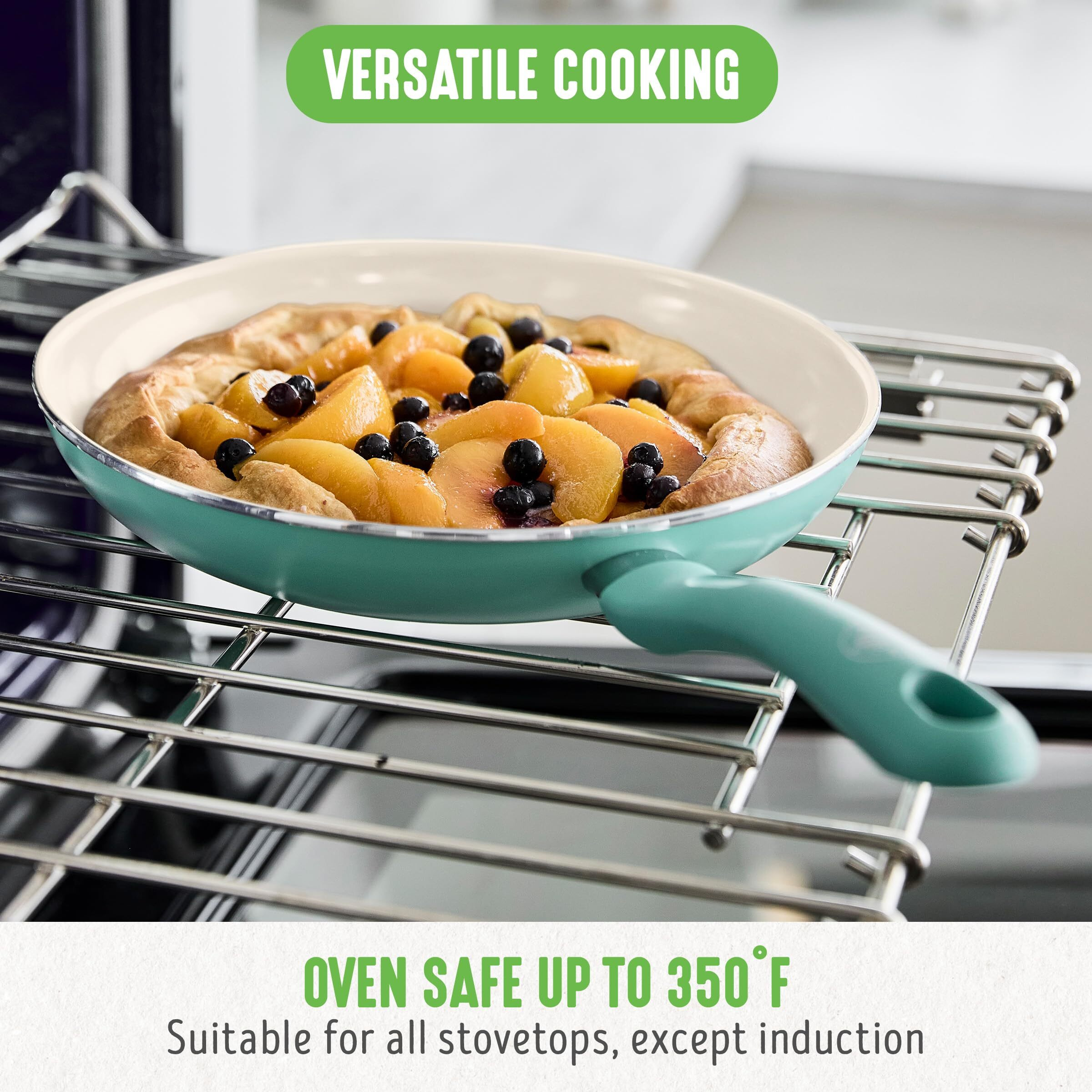Greenlife Soft Grip Healthy Ceramic Nonstick 7"" And 10"" Frying Pan Set, Pfas & Pfoa-Free, Dishwasher Safe, Egg Omelet Skillet, Cookware For Easy Cooking, Non-Stick Kitchen Essentials, Turquoise