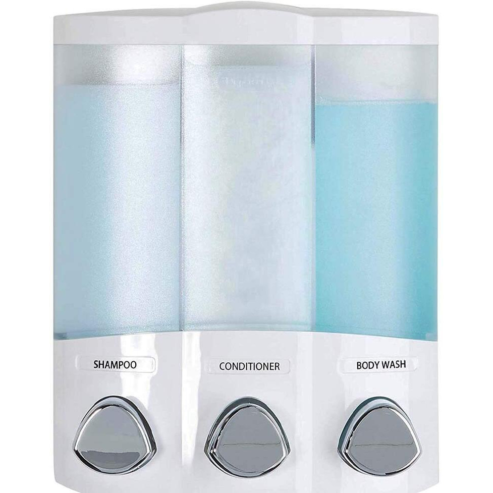 Better Living Products, White 76354 Euro Series Trio 3-Chamber Soap And Shower Dispenser