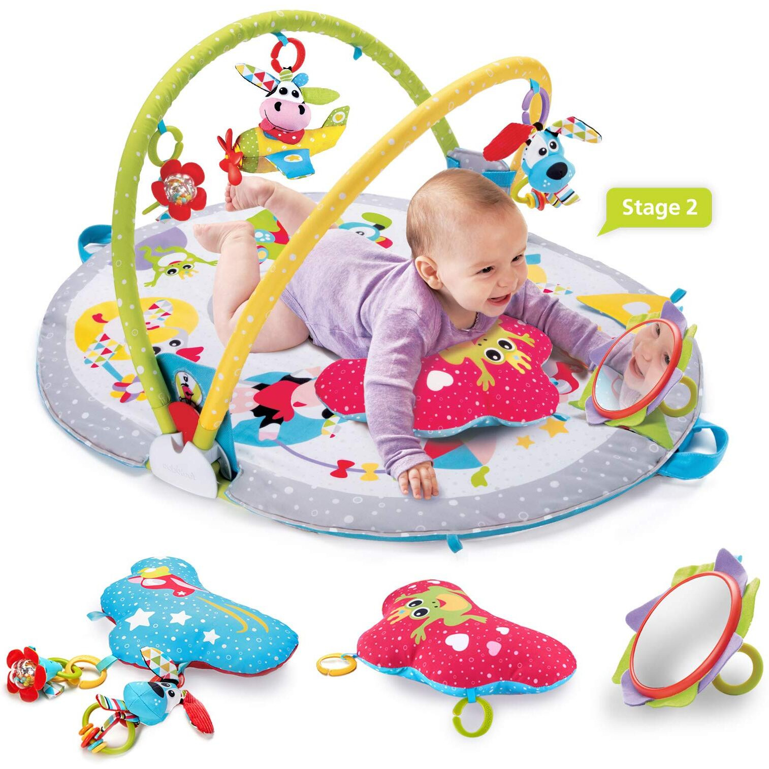 Yookidoo Baby Gym Lay To Sit-Up Playmat. 3-In-1 Newborns Activity Center With Tummy Time Toys, Pillow & Infant Miror. 0-12 Month