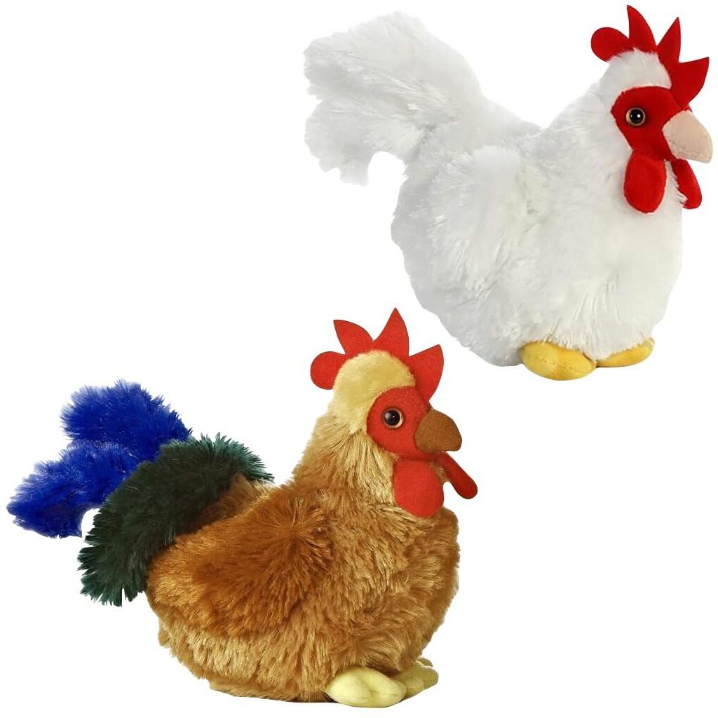 Aurora Mini Flopsie Bundles Bundle Of 2 6 Floppy Beanbag Chicken & Rooster Stuffed Animals - New Chicken & Cocky Rooster, Multicolor