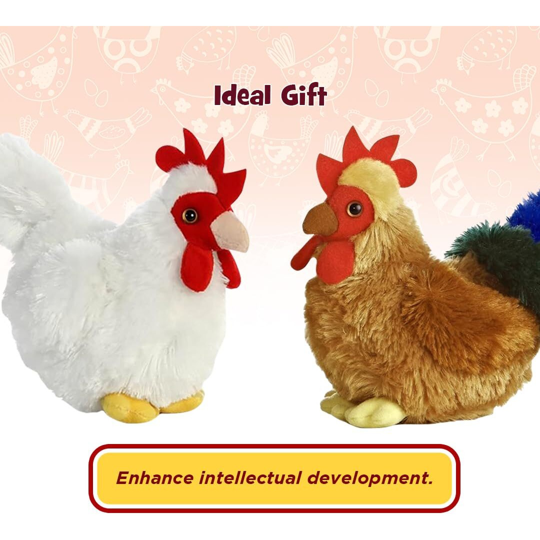 Aurora Mini Flopsie Bundles Bundle Of 2 6 Floppy Beanbag Chicken & Rooster Stuffed Animals - New Chicken & Cocky Rooster, Multicolor